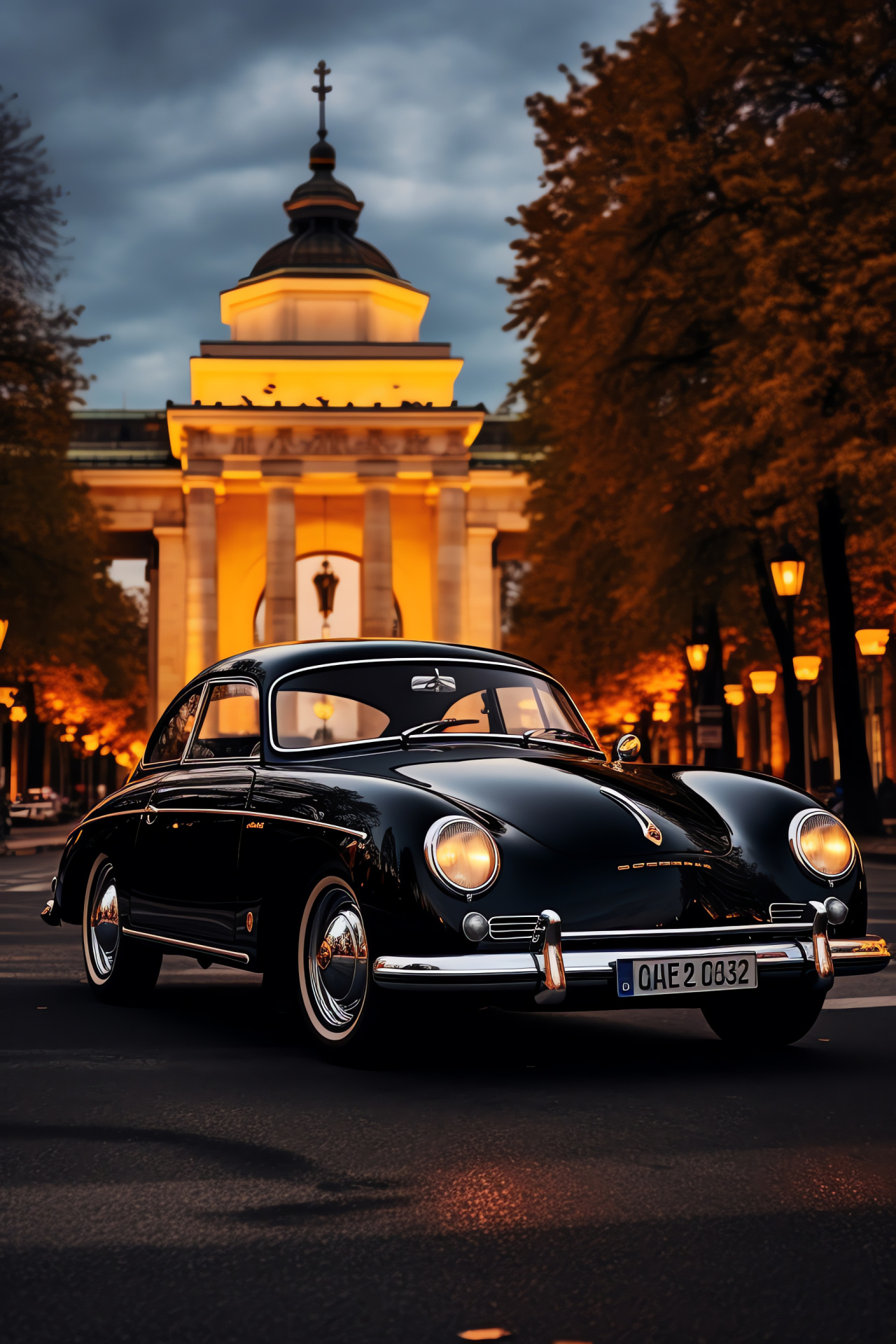 Porsche 356 Coupe in Berlin, Unter den Linden frame, Capital landmark spot, City life buzz, Black car elegance, HD Phone Wallpaper