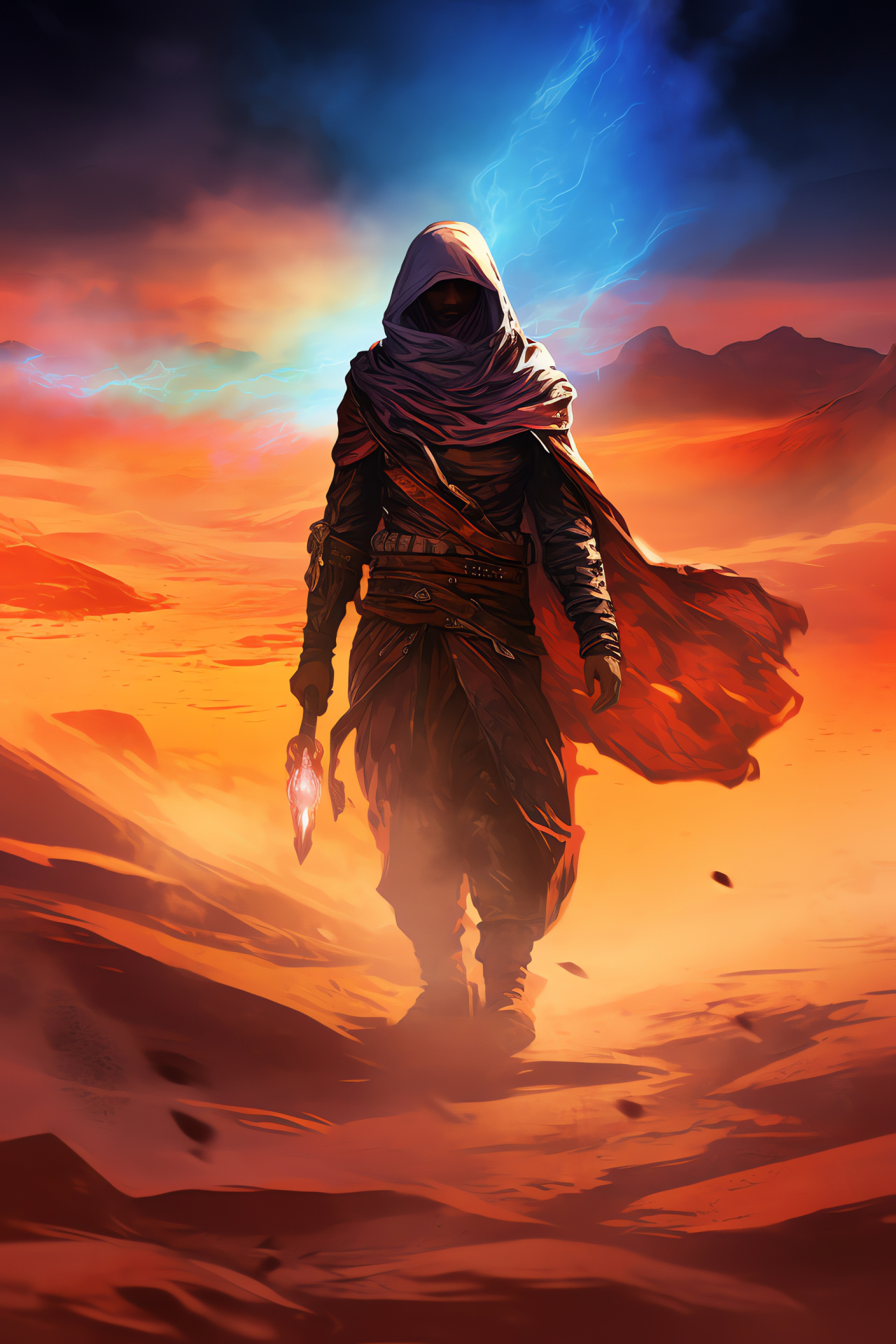 Path of Exile traveler, Vastiri Desert landscape, illusory mirages, wielder of the sorcerer's staff, HD Phone Image