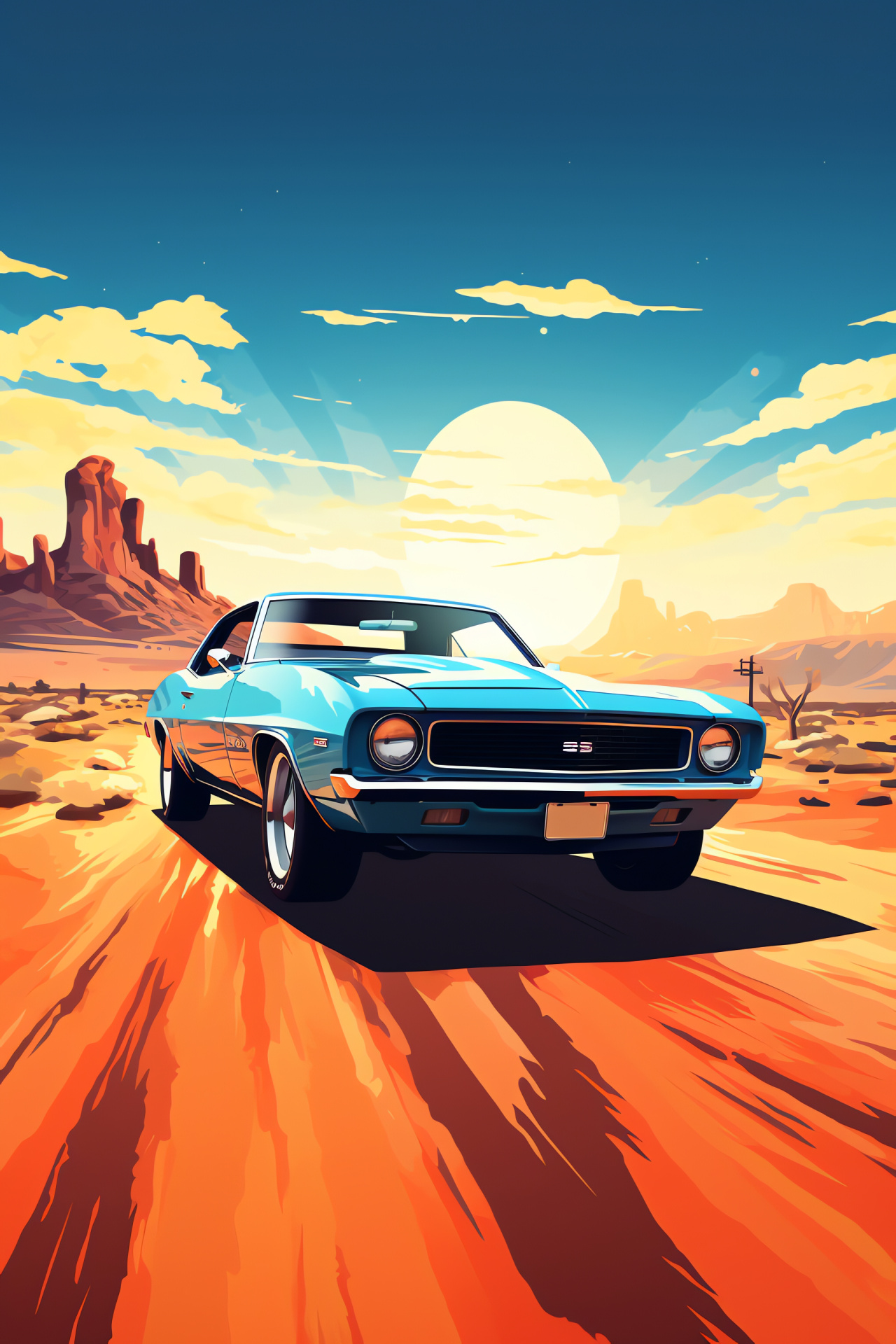Muscle Car, American Vehicle, Desert Scenery, Track Impressions, Arid Landscape Contrast, HD Phone Wallpaper