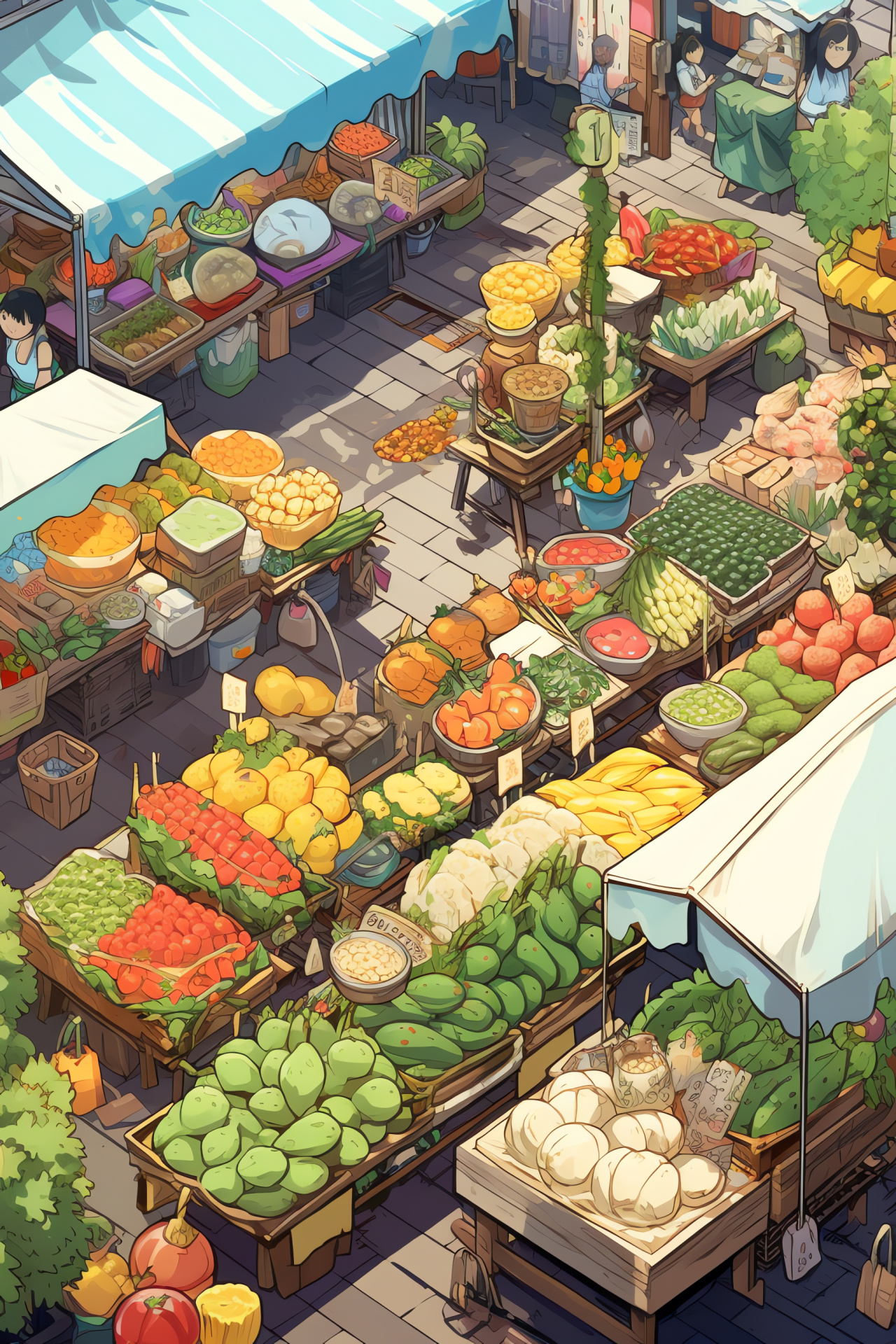 Neko Atsume mobile game, Breezy character, Street market scene, Festive stalls, Joyful game atmosphere, HD Phone Image