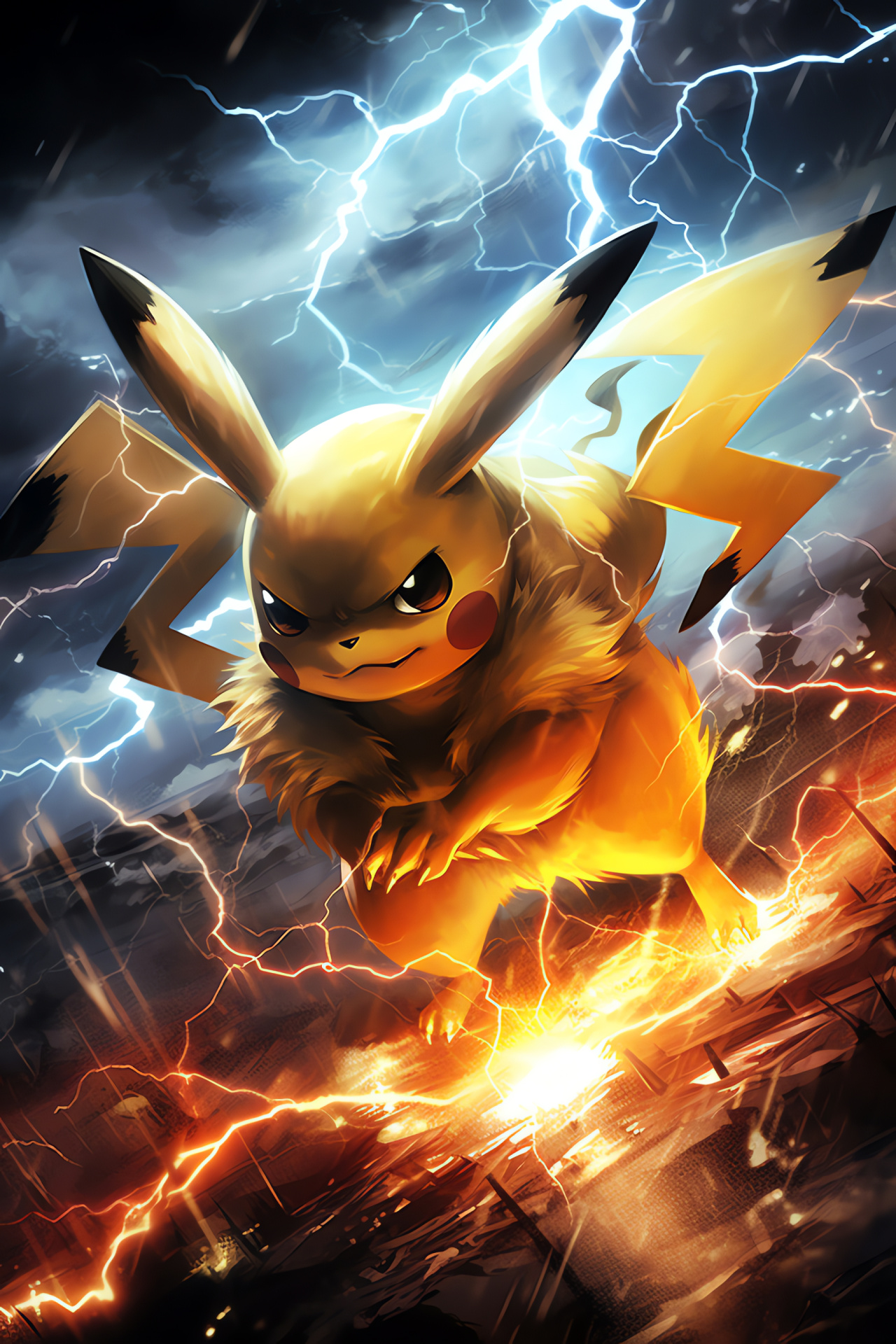 Pokmon duel, Pikachu, Fiery opponent, Strategic combat, Mythical creature, HD Phone Image
