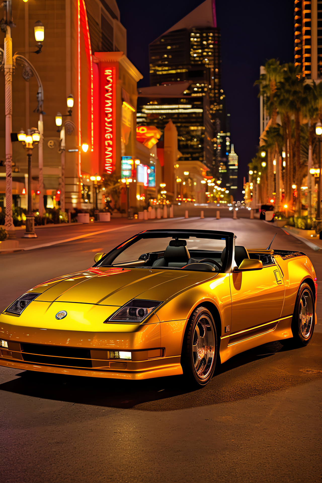 Nissan 300ZX Convertible, Vegas metallic finish, Luxury convertible, Las Vegas Strip glamour, Open-top Las Vegas cruising, HD Phone Wallpaper