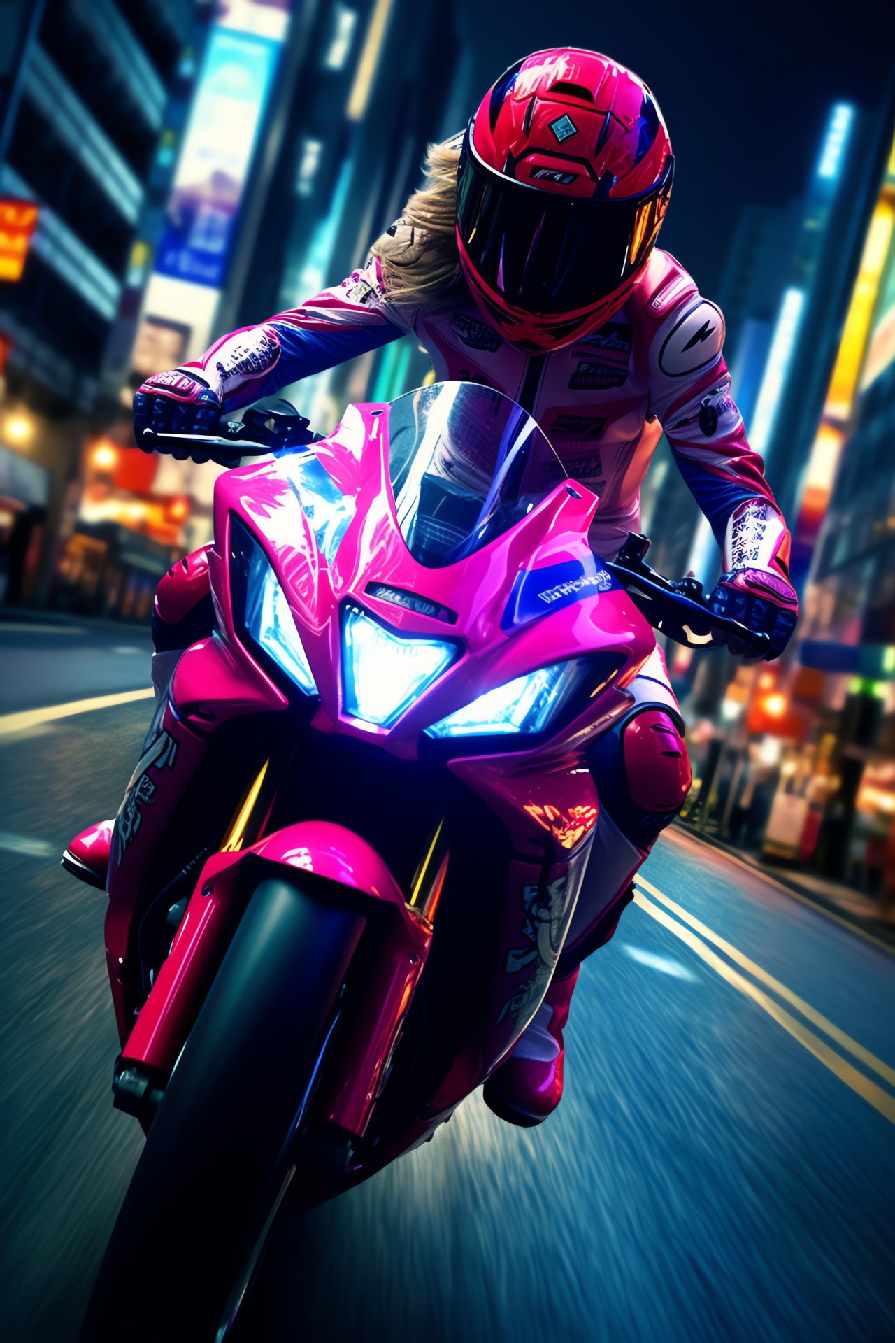 Sportbike Girl, Motorcycle chic, Tokyo vibrance, Helmet style, Evening ride, HD Phone Image