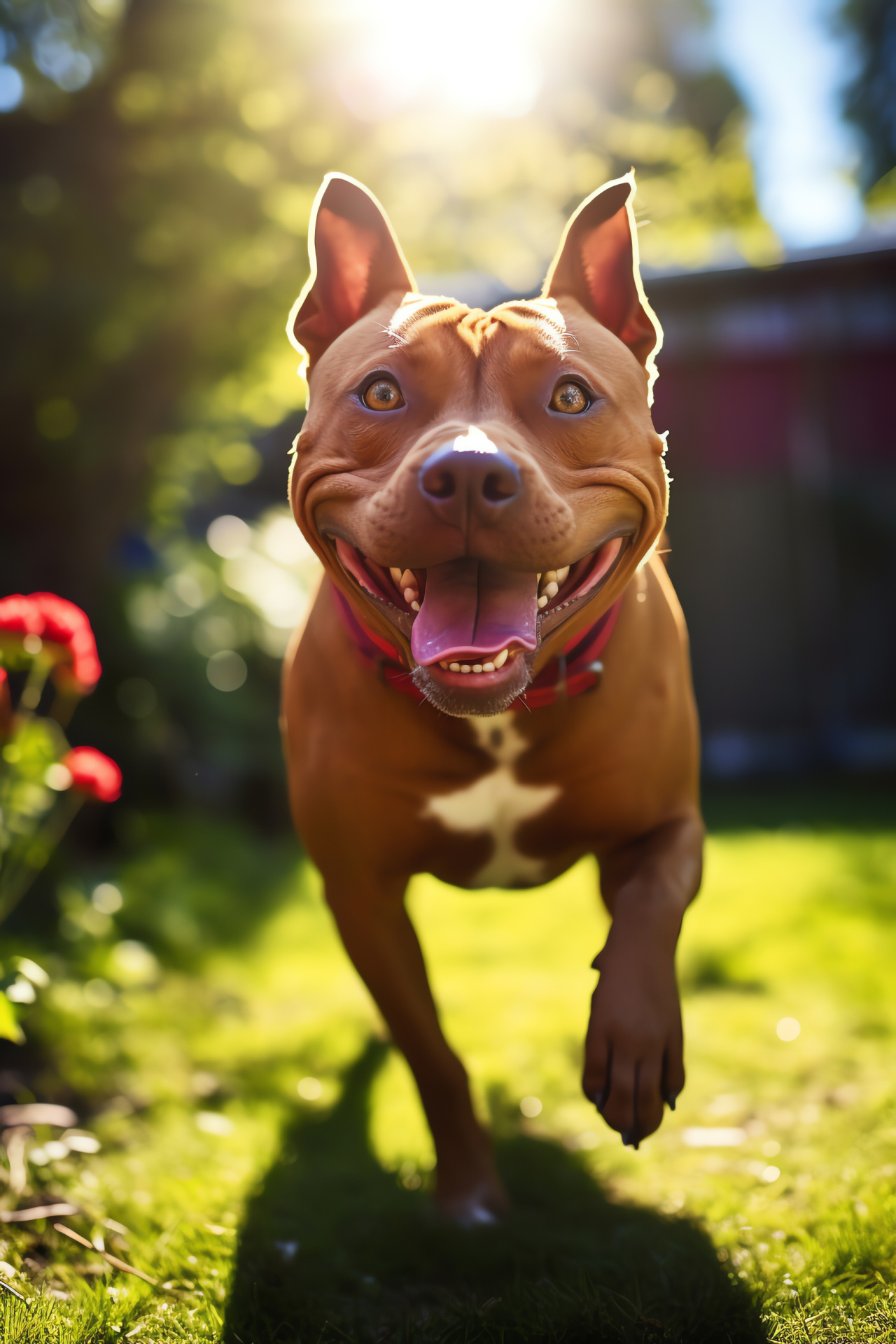 Red Nose Pitbull, playful pet, domestic animal, garden setting, sunny temperament, HD Phone Wallpaper