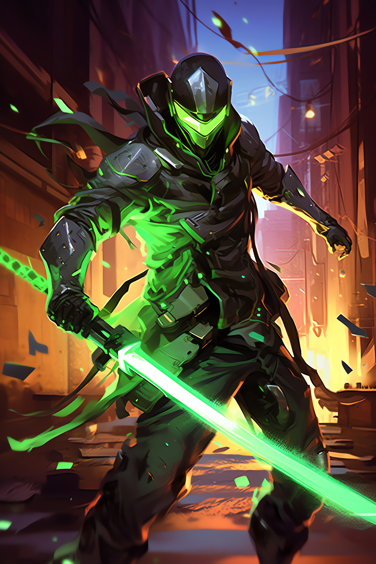 Overwatch, PC game, Japanese warrior, Futuristic combat, Midair agility, HD Phone Image