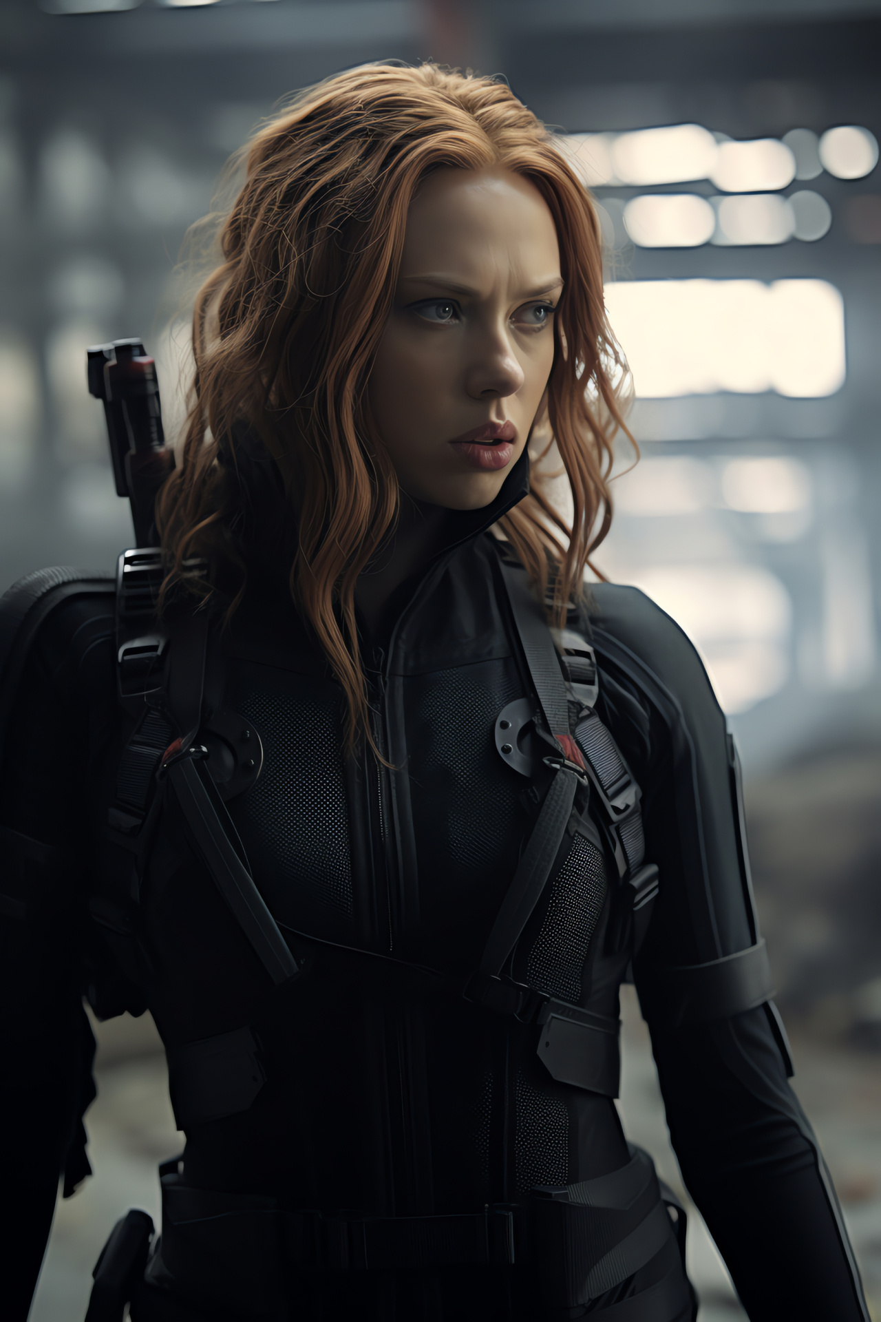 Actress Scarlett Johansson, Marvel's Black Widow, intense close-up, adversary showdown, formidable portrayal, HD Phone Wallpaper