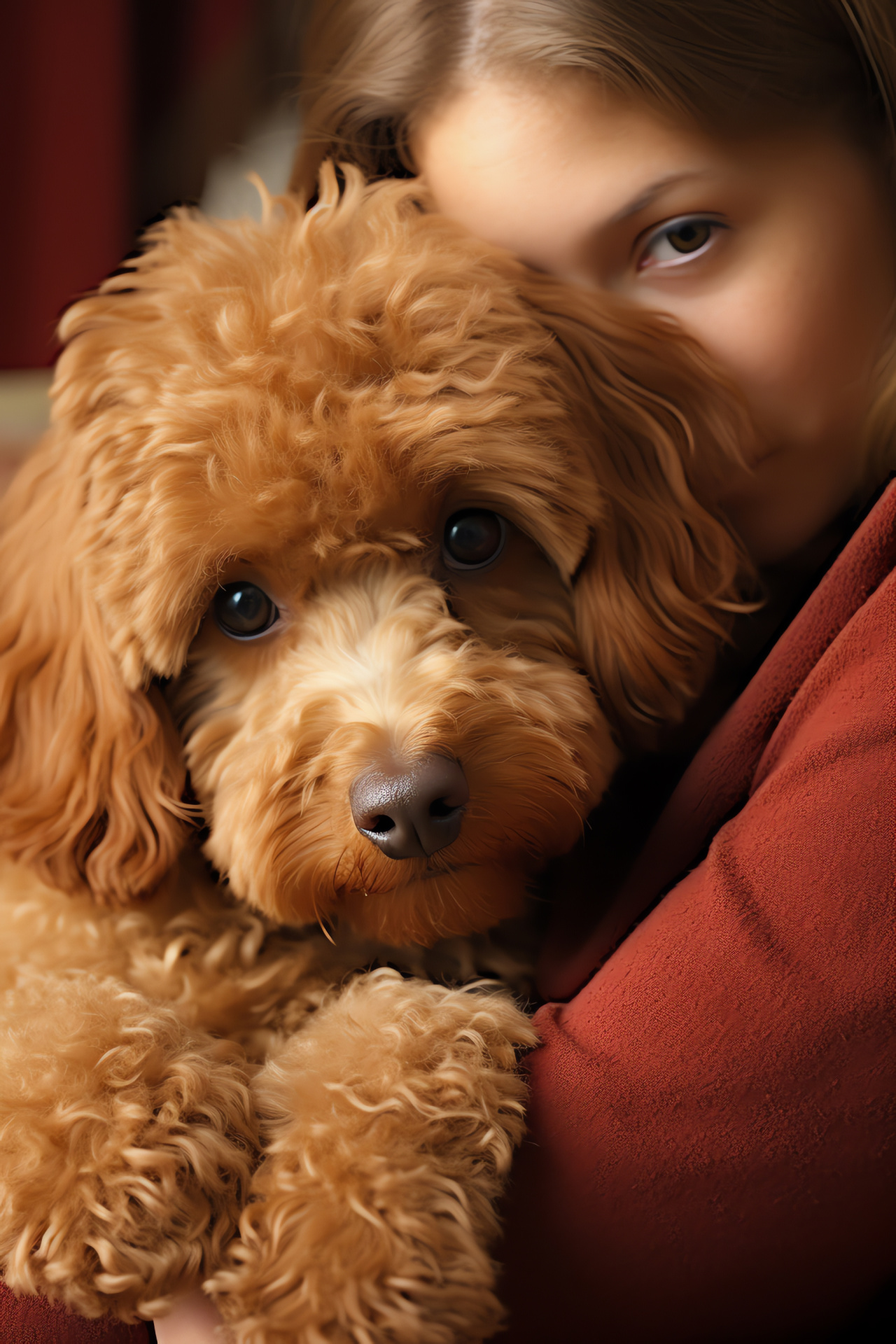 Elegant dog breed, Intelligent poodle, Loving pet, Red furry companion, Homely ambiance, HD Phone Wallpaper