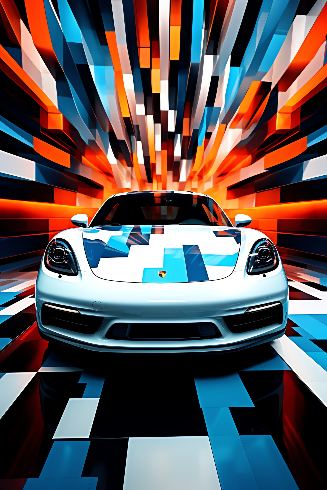 Porsche Cayman 2021 model, Metallic finishes, Contemporary aesthetics, Abstract patterns, Vehicle artistry, HD Phone Wallpaper