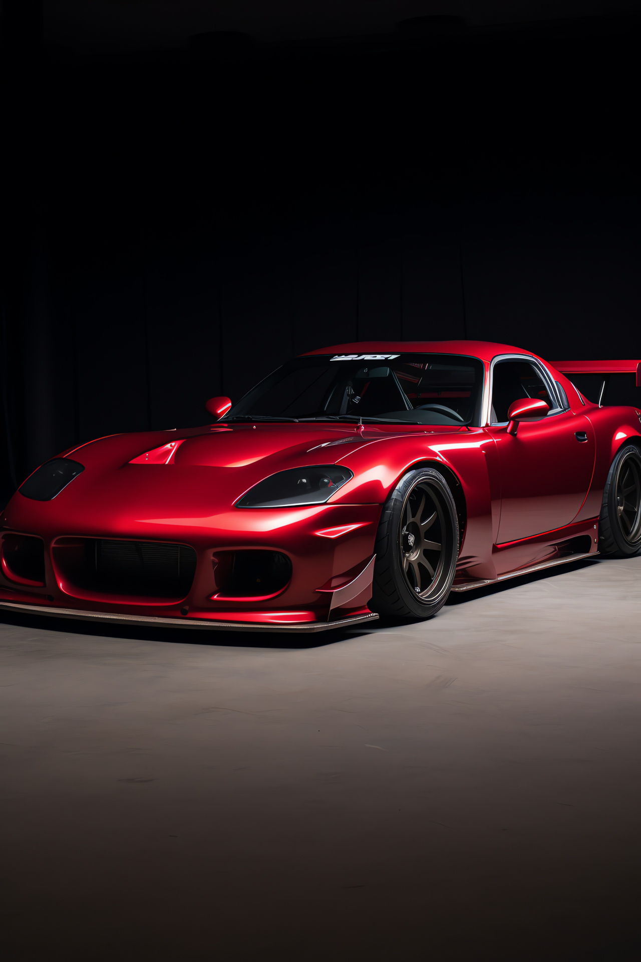 Veilside Mazda, RX-7 model, Wide Body Kit modification, Intense red finish, Sports car contour, HD Phone Wallpaper