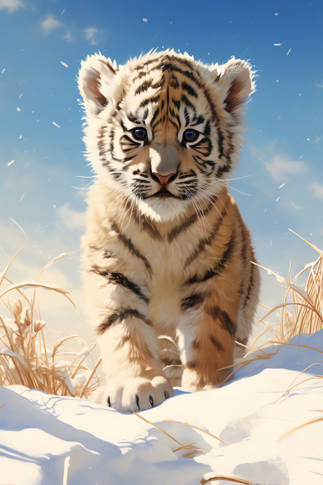 Snow Tiger cub, Endangered wildlife, Siberian tiger youth, Winter wilderness, Feline beauty, HD Phone Wallpaper