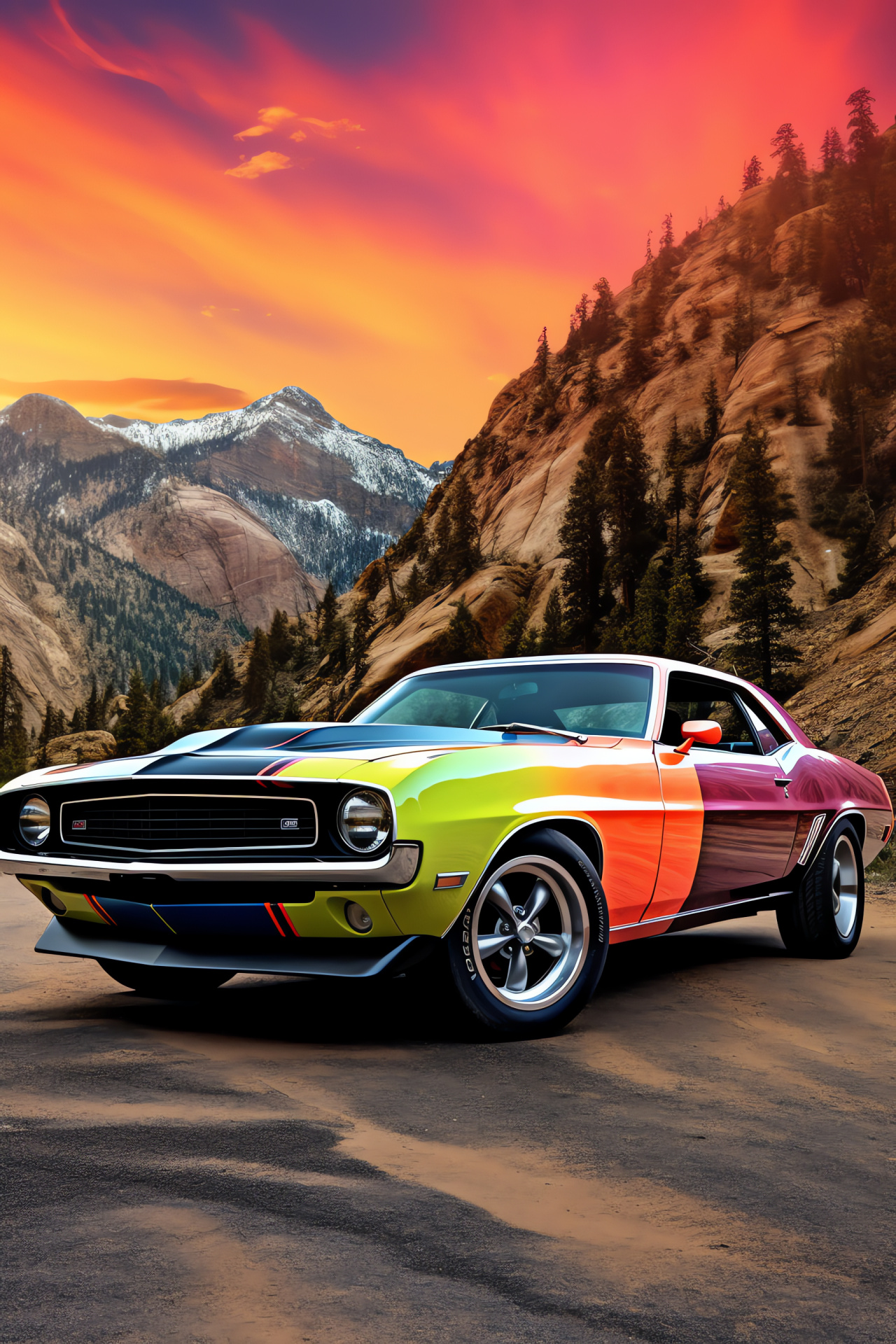 Muscle Car, Mountain road, Automotive design, Dynamic styling, Performance vehicles, HD Phone Wallpaper