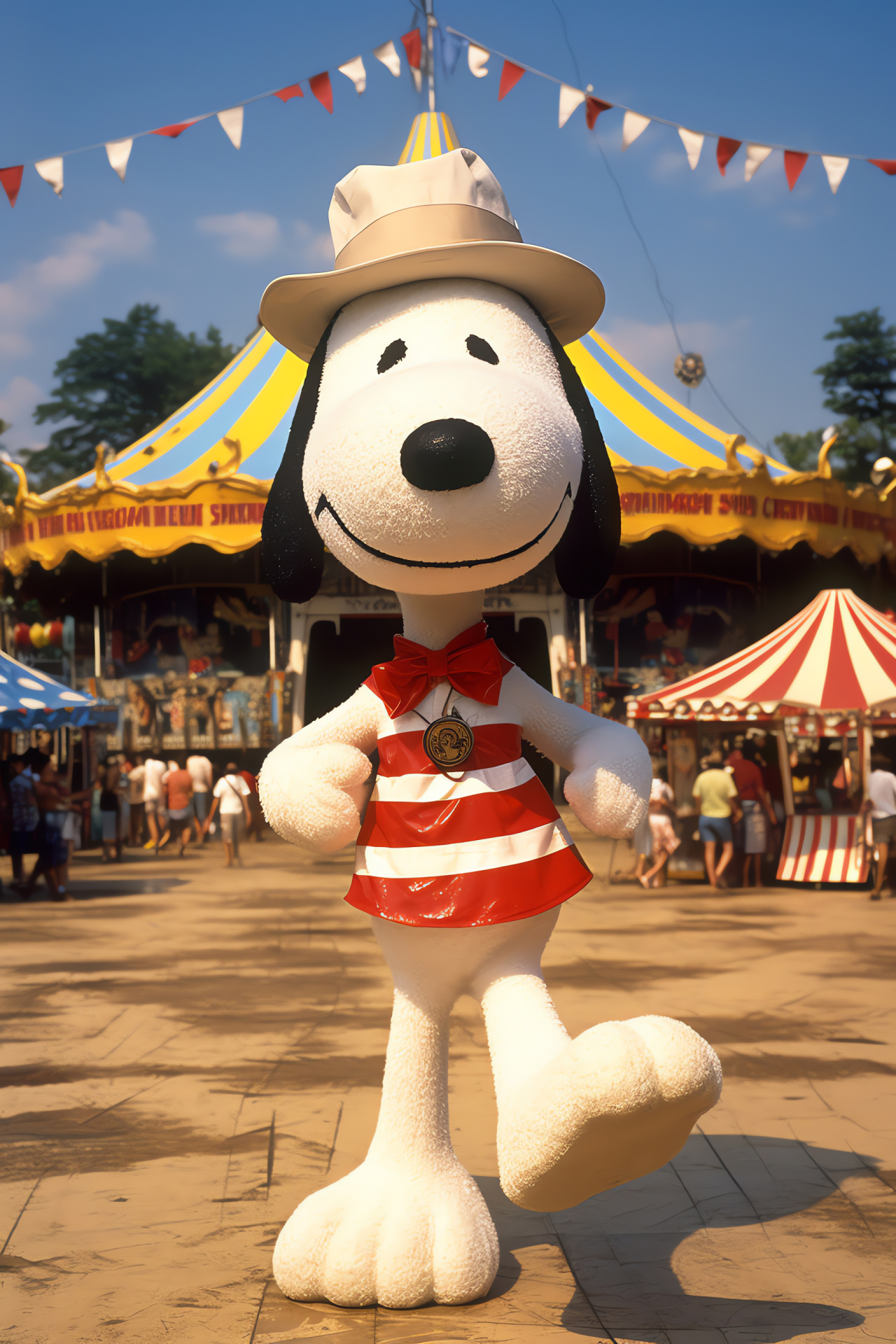 Snoopy holiday celebration, Woodstock friendship, Independence Day festivities, local carnival, amusement stalls, HD Phone Image