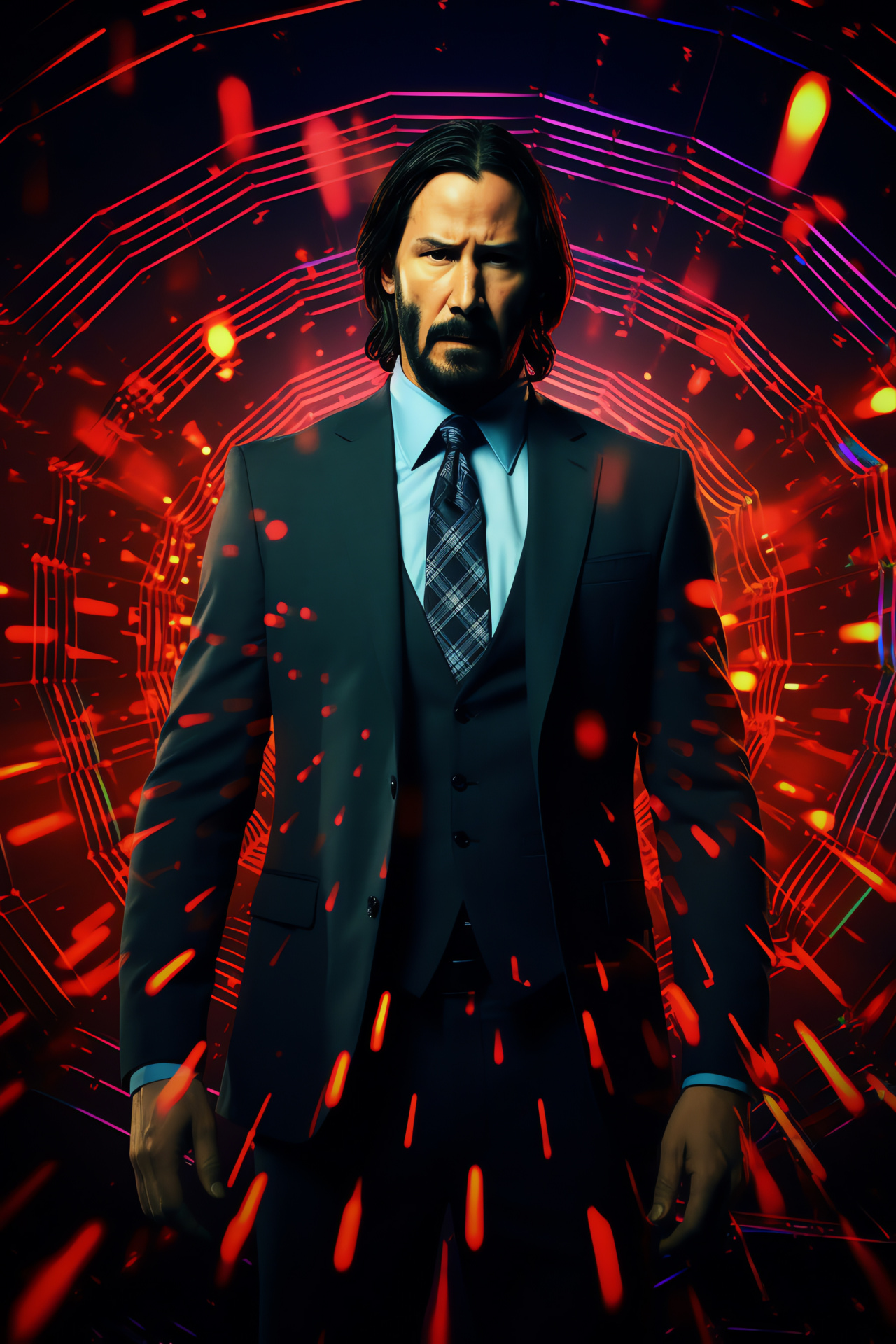 Assassin John Wick, Brooding firearm handler, Onyx lethal weapon, Fiery assertive stance, Vigilante precision, HD Phone Wallpaper