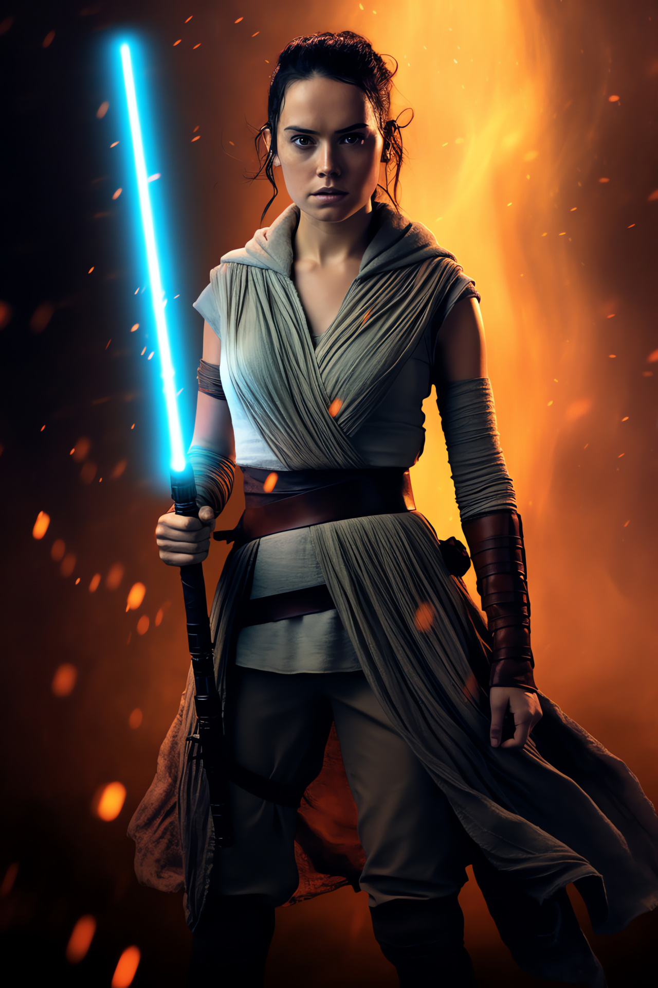 Rey's narrative in Star Wars, Force-user heroine, Intrepid character, Sci-fi series, Expressive features, HD Phone Wallpaper