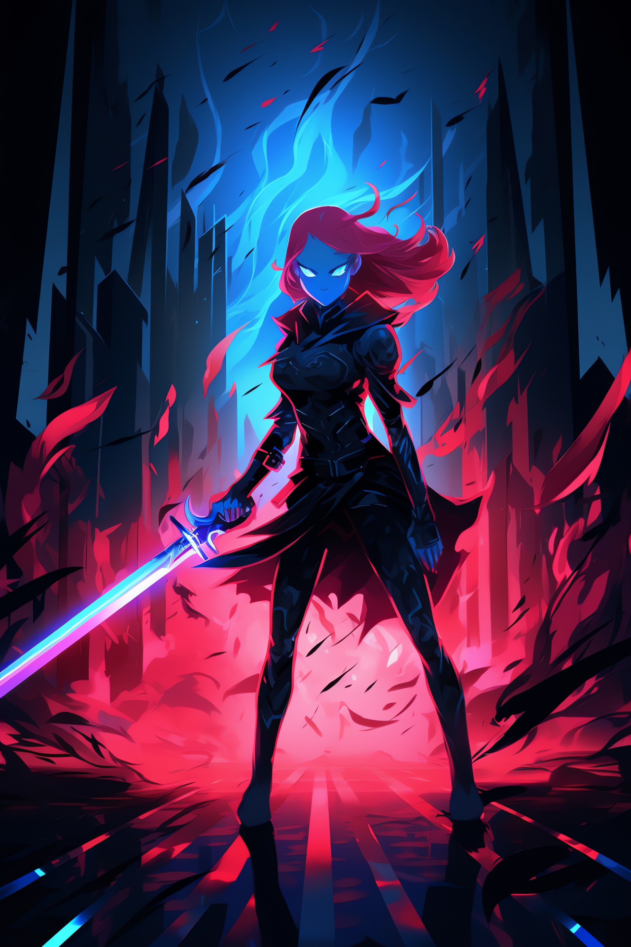 Undertale Undyne, Video game entity, Dynamic outlines, Luminous streaks, Artistic motif, HD Phone Image