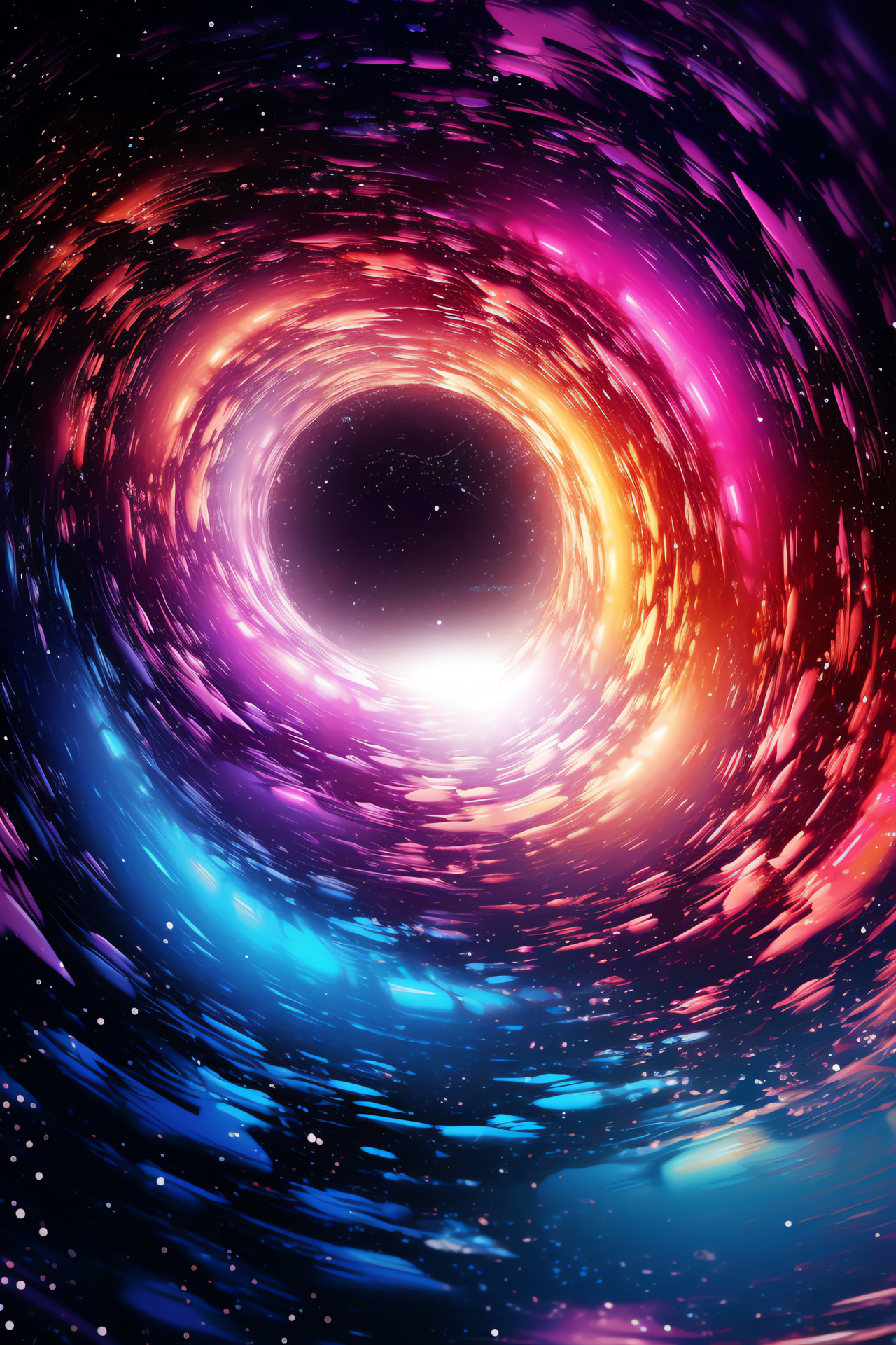 Abstract wormhole, Space tunnel, Iridescent motions, Swirling patterns, Intense chromatics, HD Phone Image