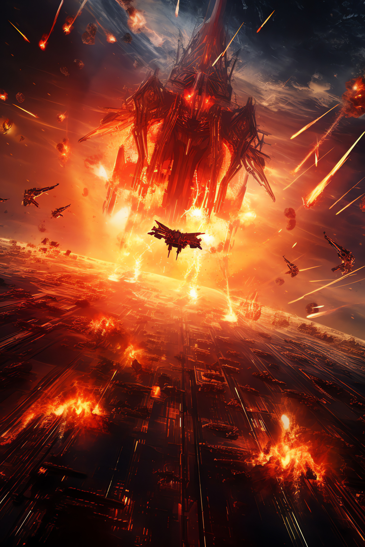 Futuristic canvas, Cosmic warfare, Rival entities, Kinetic skirmish, Luminous spectral flares, HD Phone Image