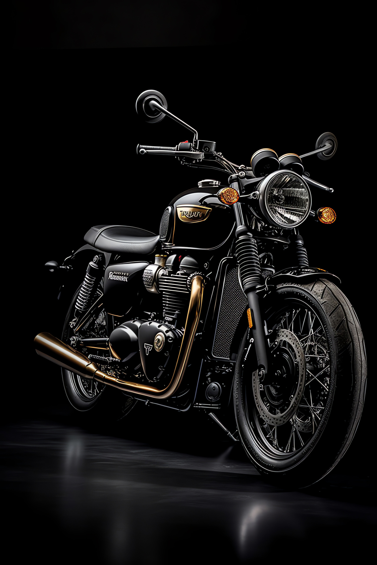 Triumph Bonneville T120 Black Edition, Motorcycle design, Contrast backdrop, High-angle classic, Pure black edition, HD Phone Image