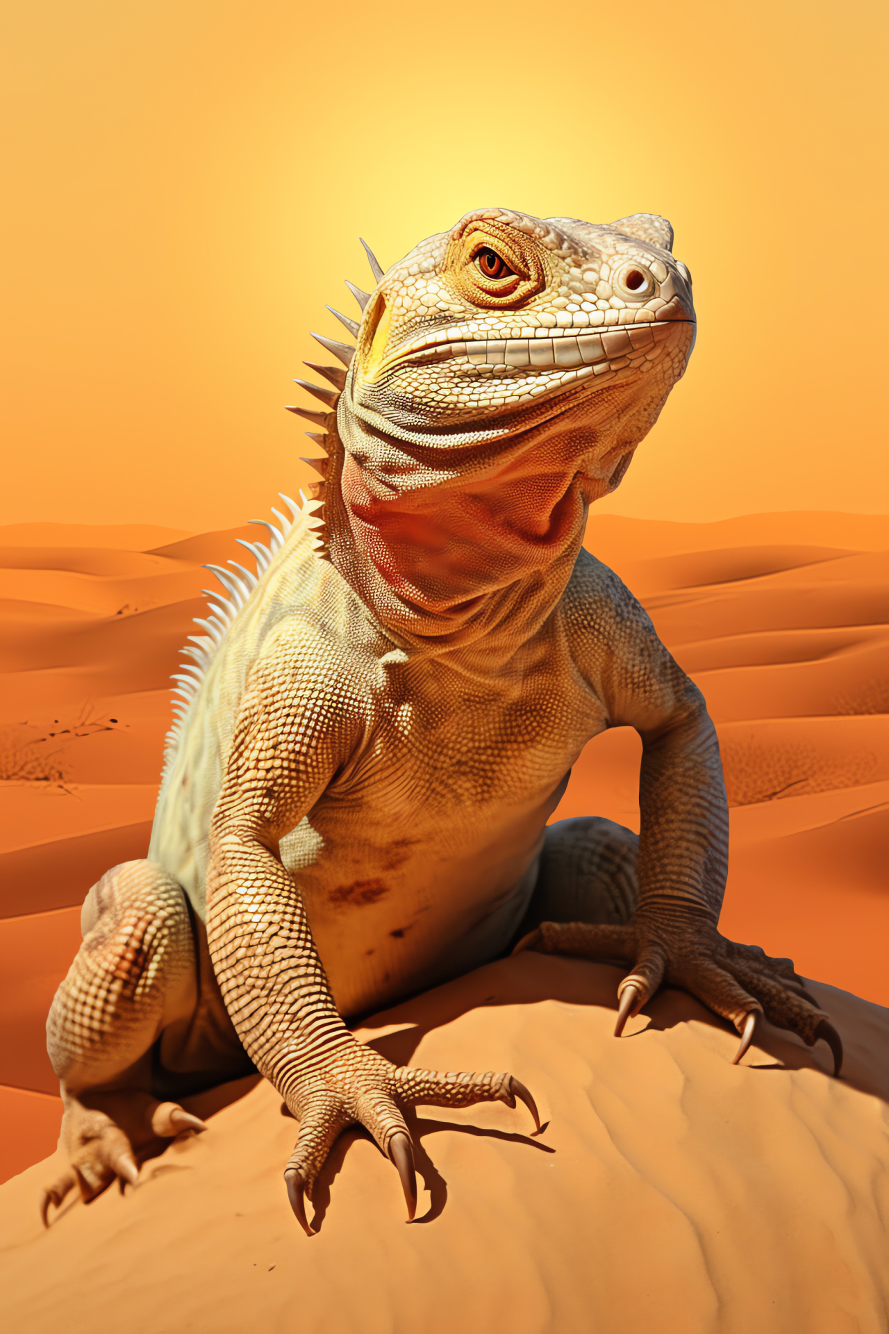 Desert iguana wild, reptilian adaptation, sunbathed surroundings, sleek form, desert gaze, HD Phone Image