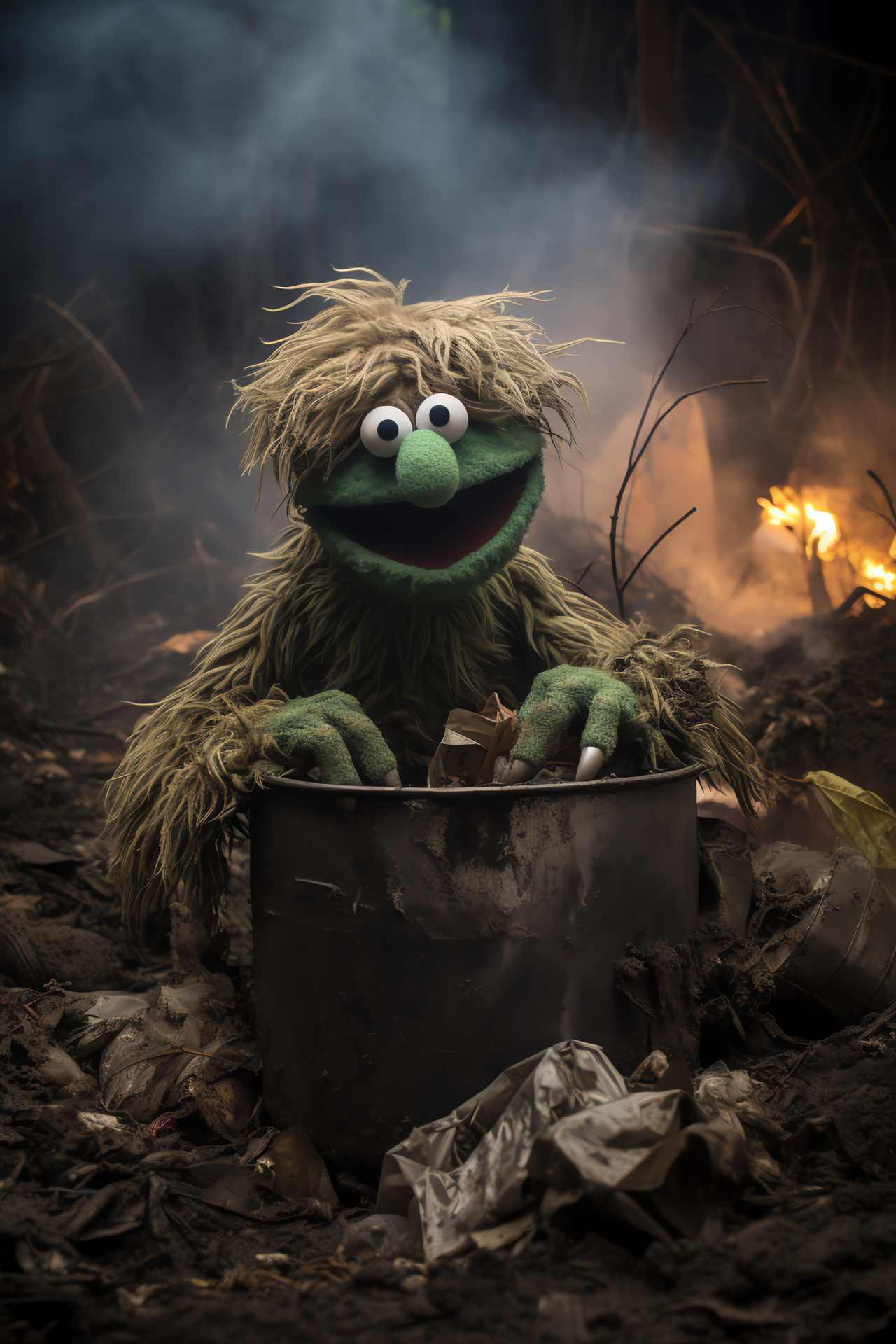 Oscar the Grouch puppet, Caroll Spinney's character, Sesame Street cast, Realistic filth, Iconic puppet, HD Phone Image