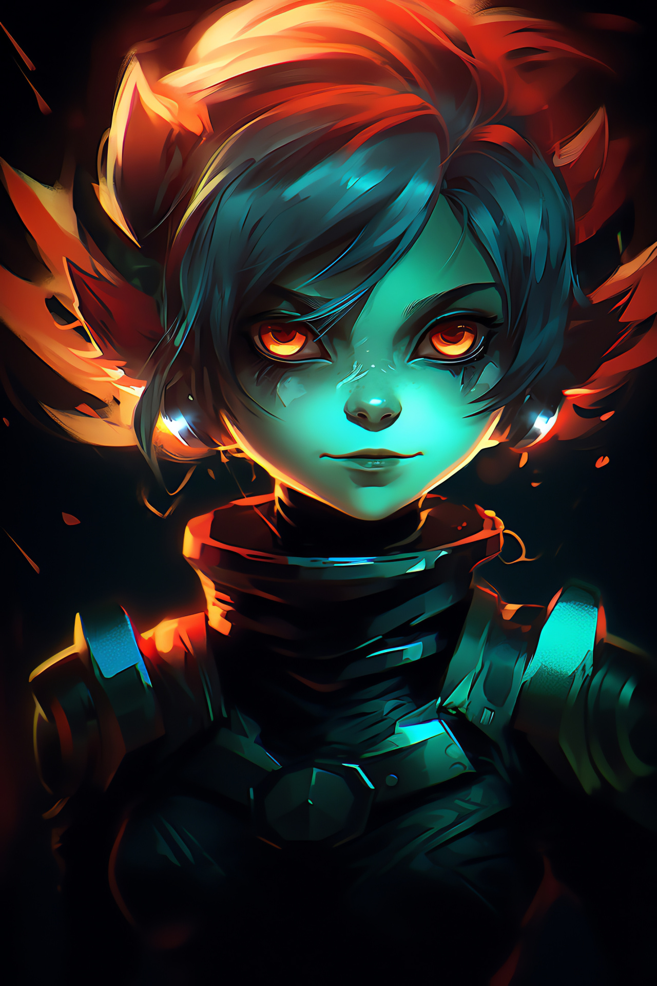 Tristana Yordle champion, Fiery scarlet hairstyle, Sapphire gaze, Radiant aura, League of Legends star, HD Phone Wallpaper