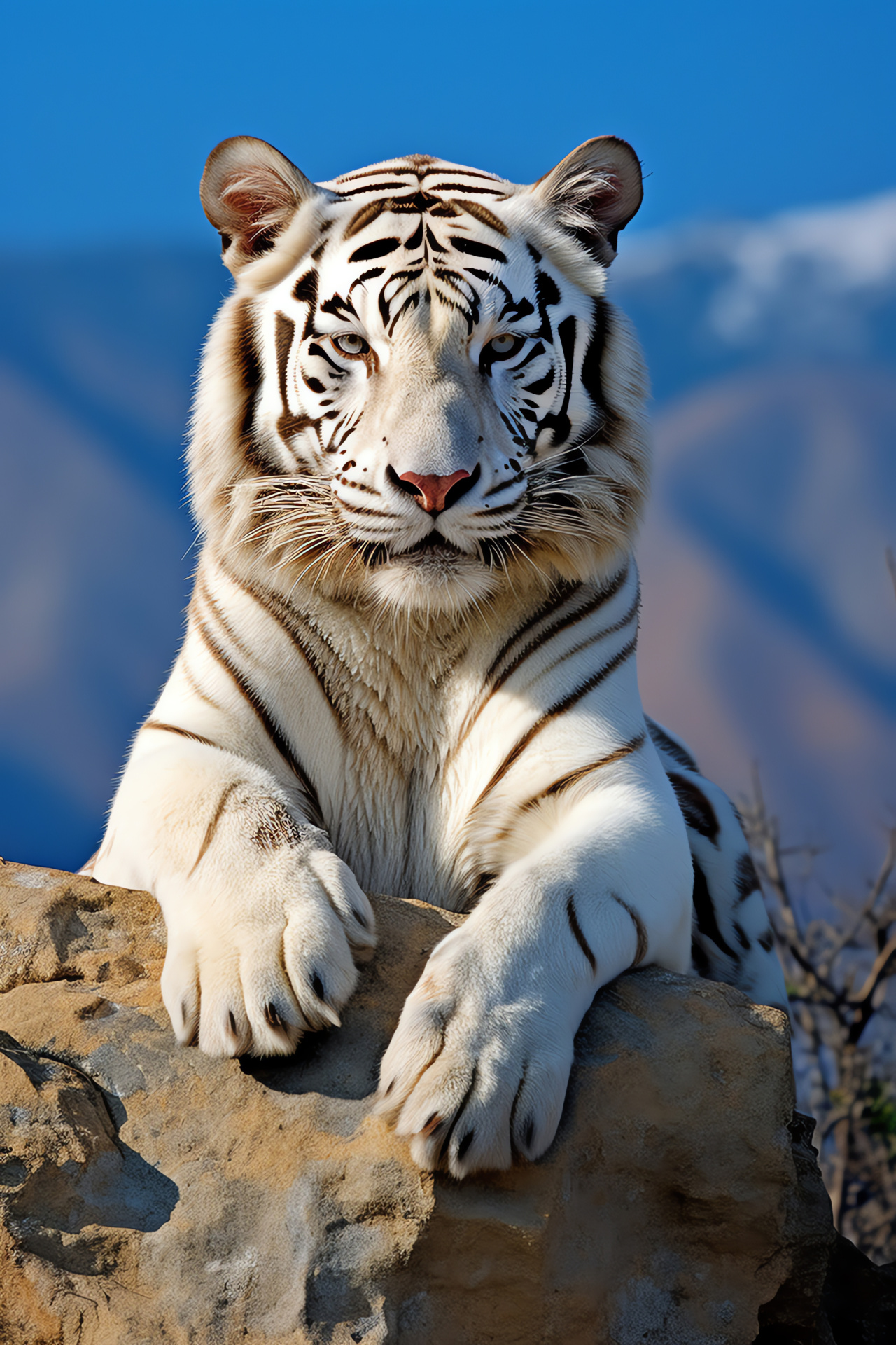 Albino tiger profile, Indian tiger conservatory, Full body appearance, Dignified wildcat, Escarpment backdrop, HD Phone Wallpaper