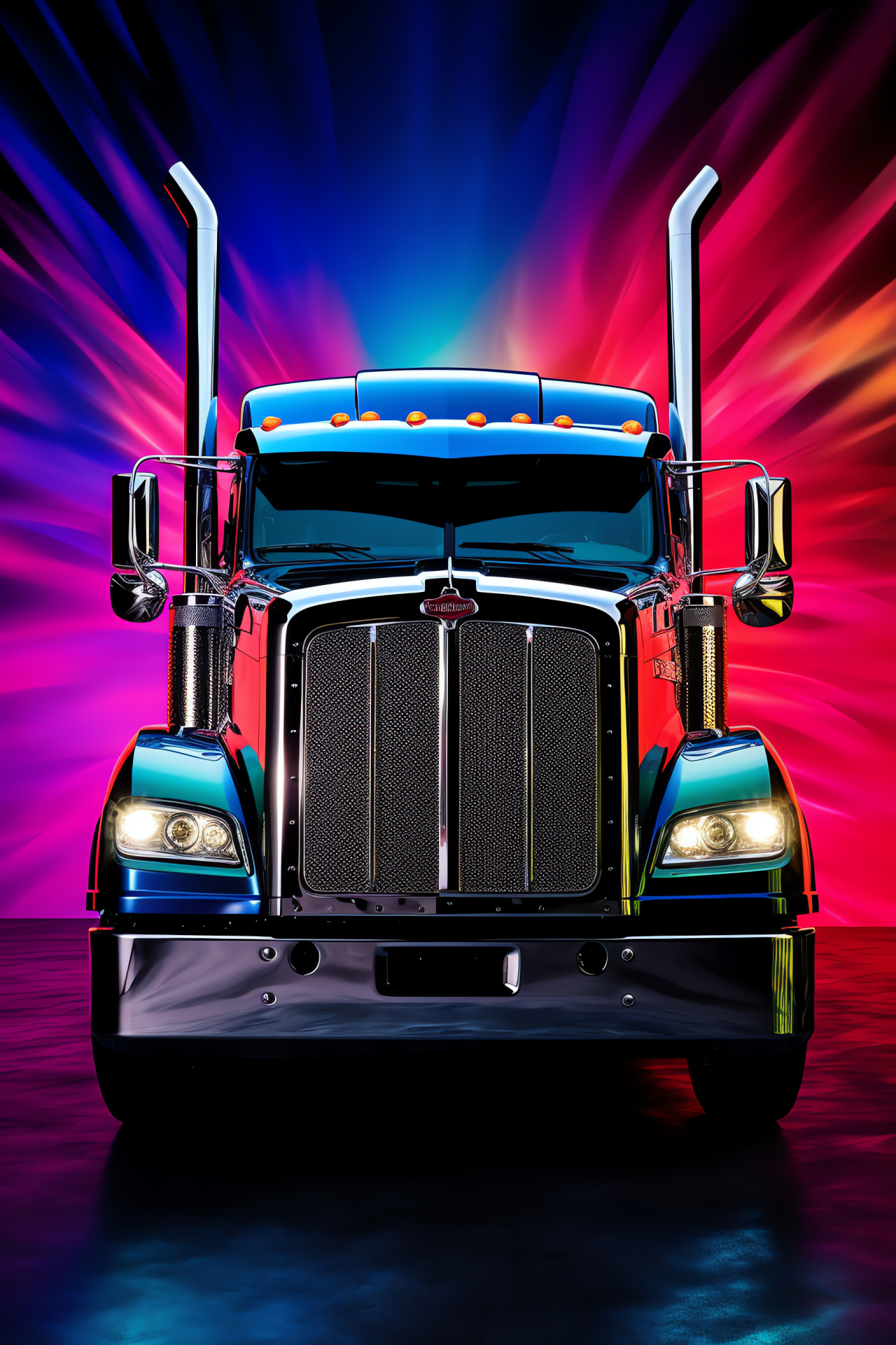 Peterbilt Trademark, Intense tricolor setting, Aerial view, Bright hue mix, Transport brand, HD Phone Image