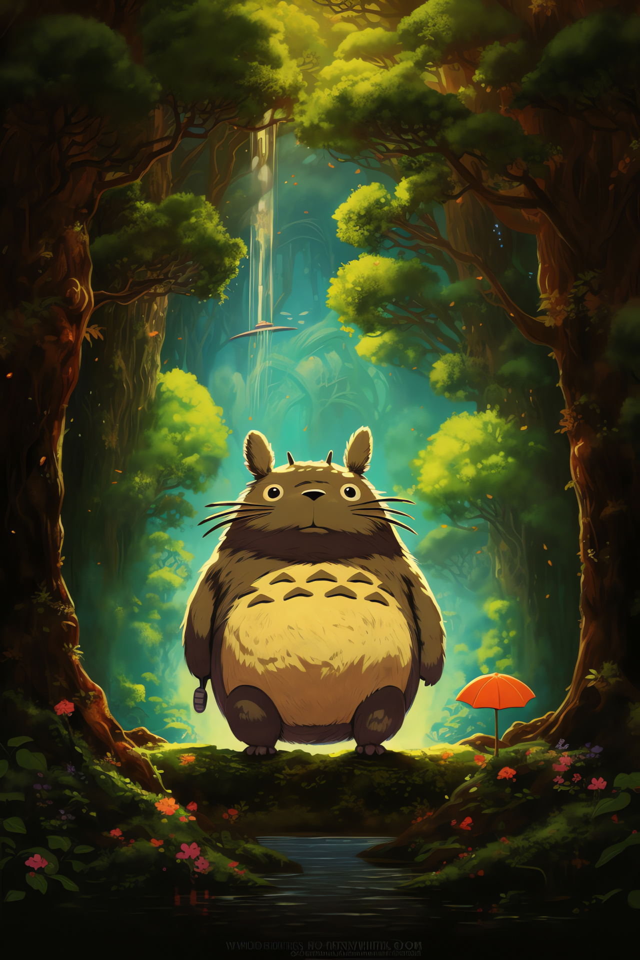 My Neighbor Totoro scene, Enchanted forest, Magical creatures, Sky view, Anime landscape, HD Phone Wallpaper