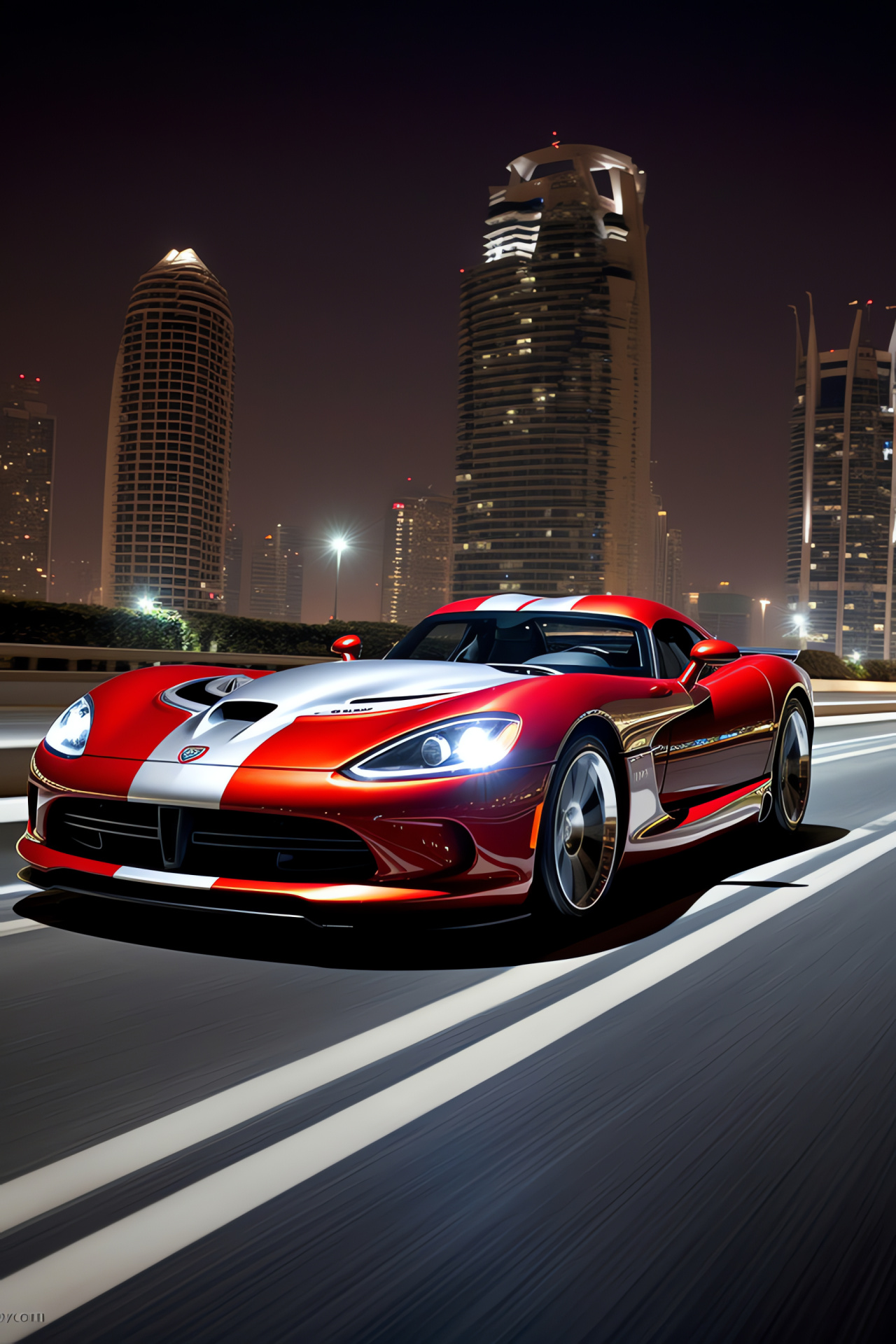 Viper SRT-10 glamour, Dubai architectural wonder, high-speed roads, avant-garde vehicle, city progress, HD Phone Image