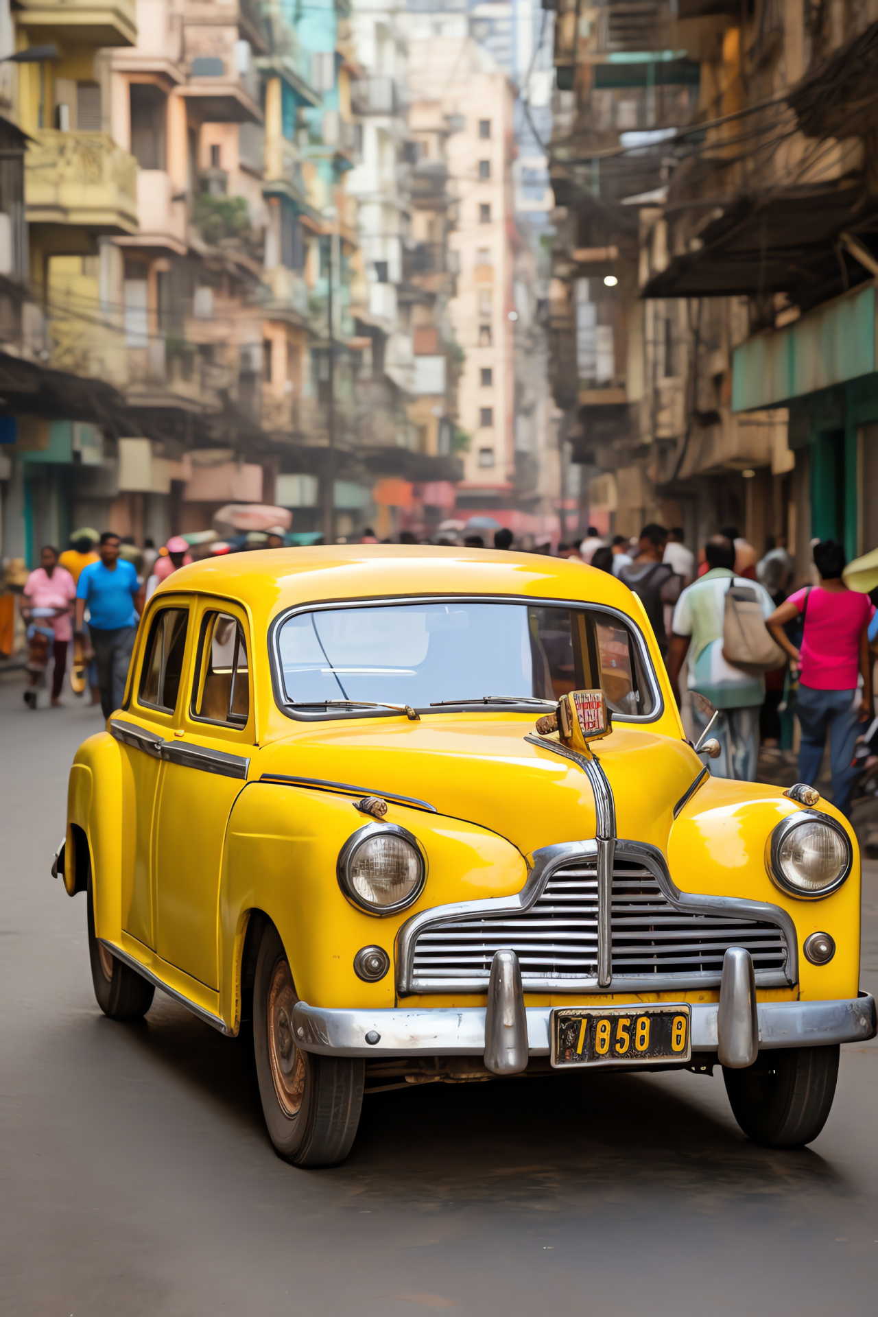 Premier Padmini taxi, Mumbai streetscape, Indian automotive history, Urban transportation, Vintage car scene, HD Phone Wallpaper