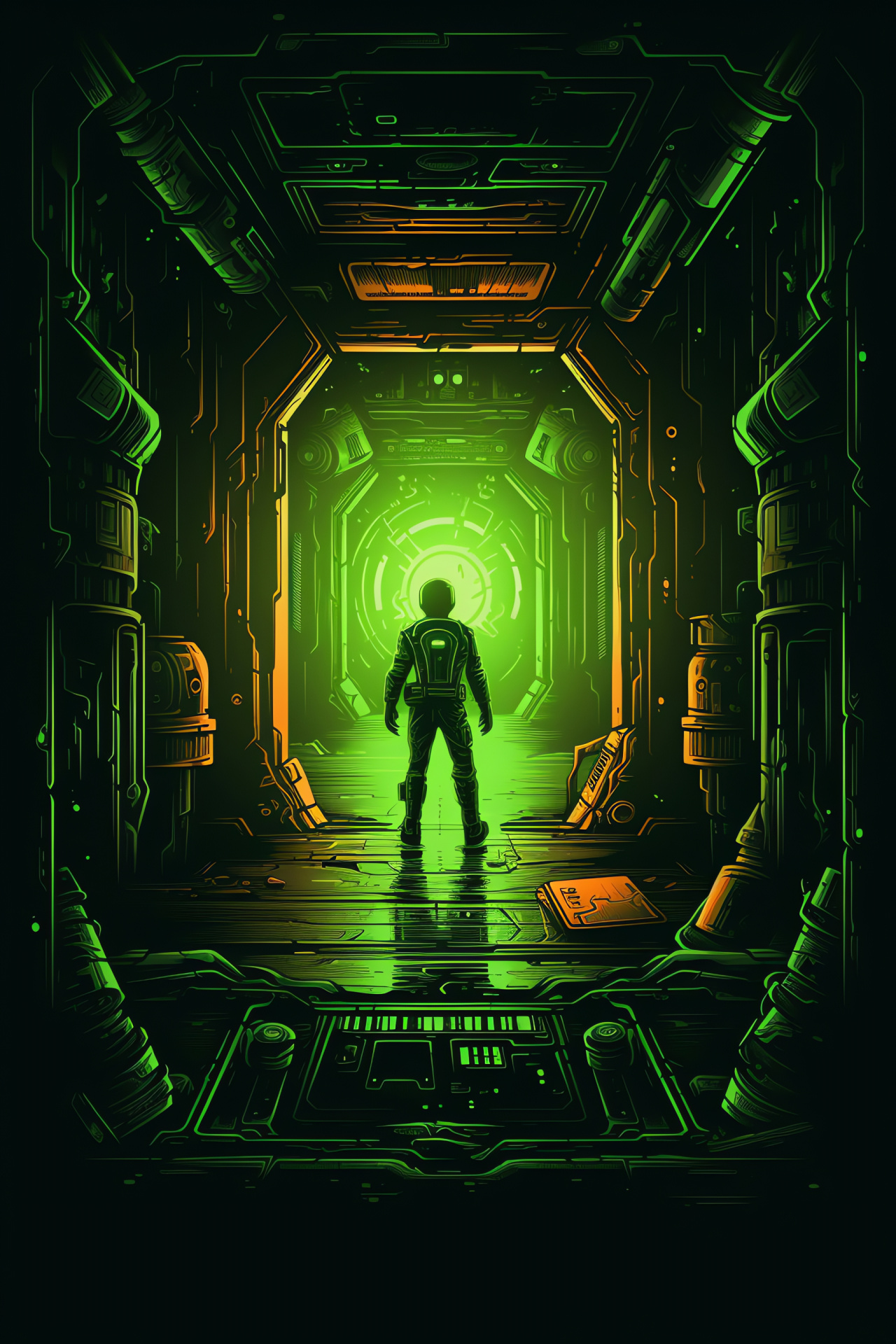 Vault-Tec interface, Subterranean shelter, Fallout computer, Ambient green illumination, Post-apocalyptic equipment, HD Phone Wallpaper