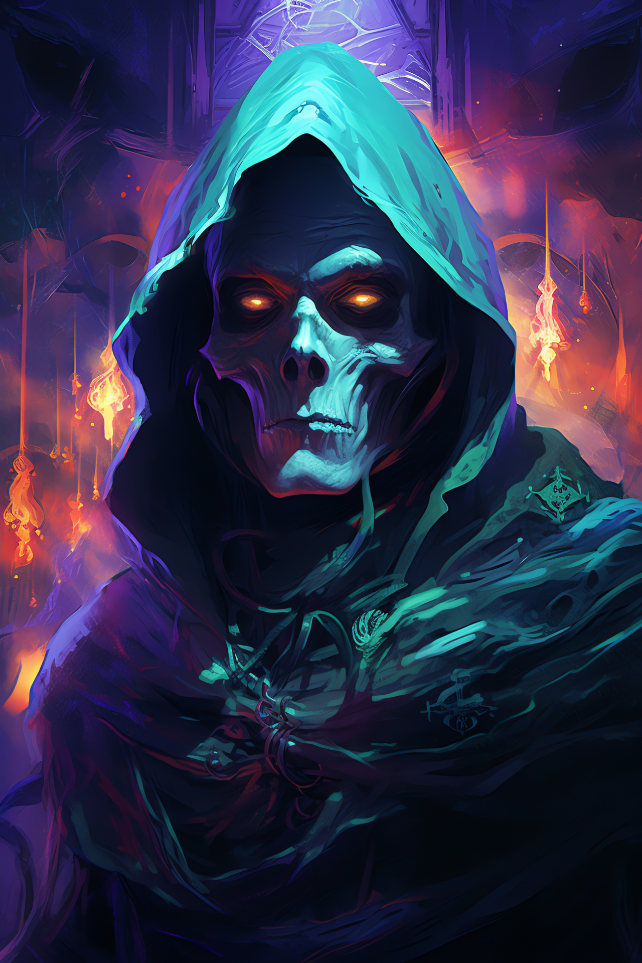 Necromancer character, Forbidden crypt, Maze-like catacombs, Dark ceremony, Eerie specter, HD Phone Wallpaper