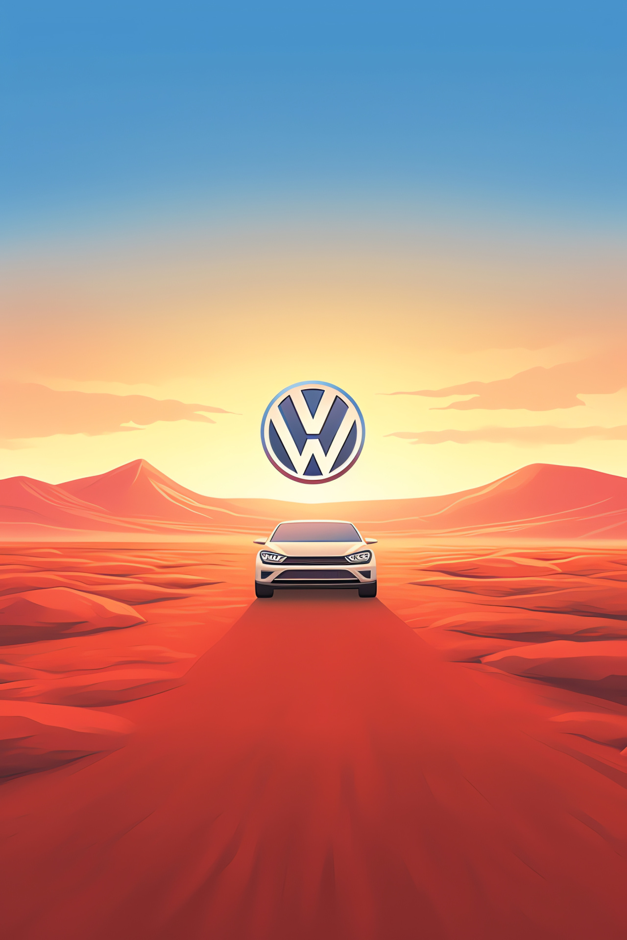 Volkswagen symbol, Expansive landscape, Brand identity, Natural horizon, Pristine conditions, HD Phone Image