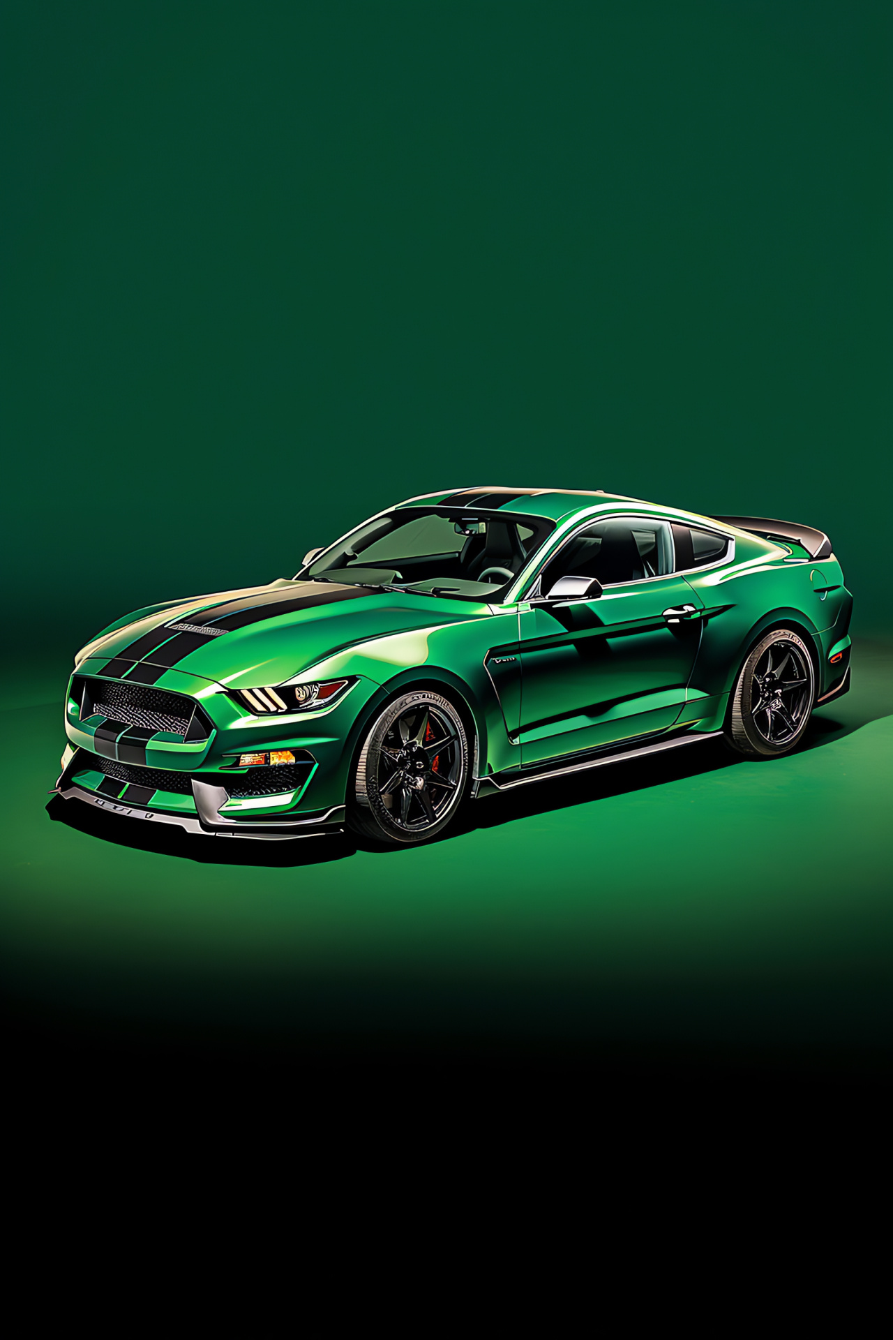 Shelby Mustang GT350R, 2016 variant, aerial perspective, monochromatic green setting, muscle car charm, HD Phone Wallpaper