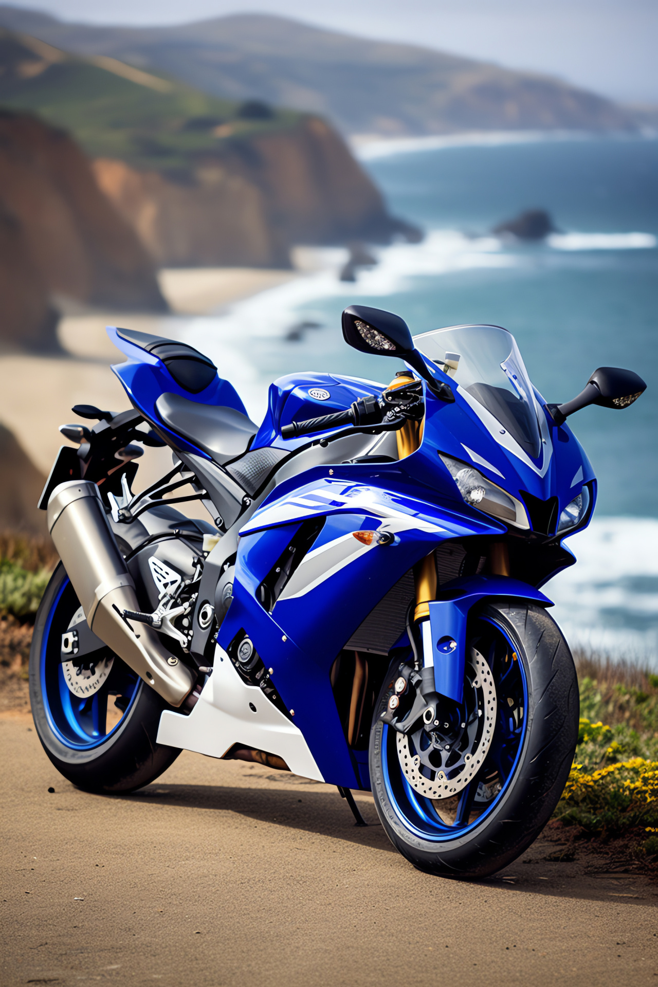 Yamaha YZF-R6 sportbike, Coastal Californian route, Radiant daylight, Scenic highway, Seaside panorama, HD Phone Wallpaper