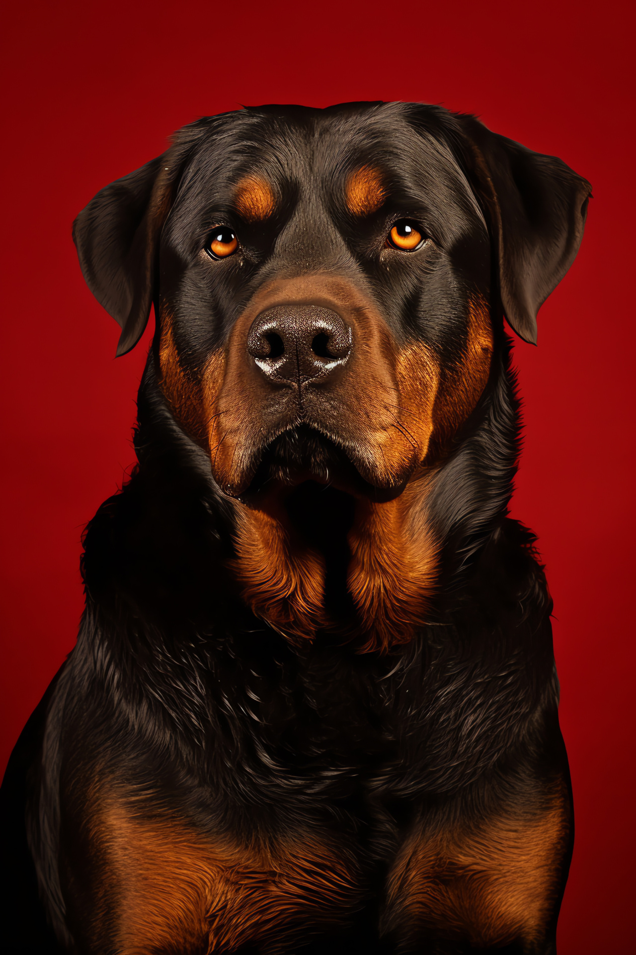 Rottweiler majesty, elevated angle, noble posture, contrasting fur, canine elegance, HD Phone Image
