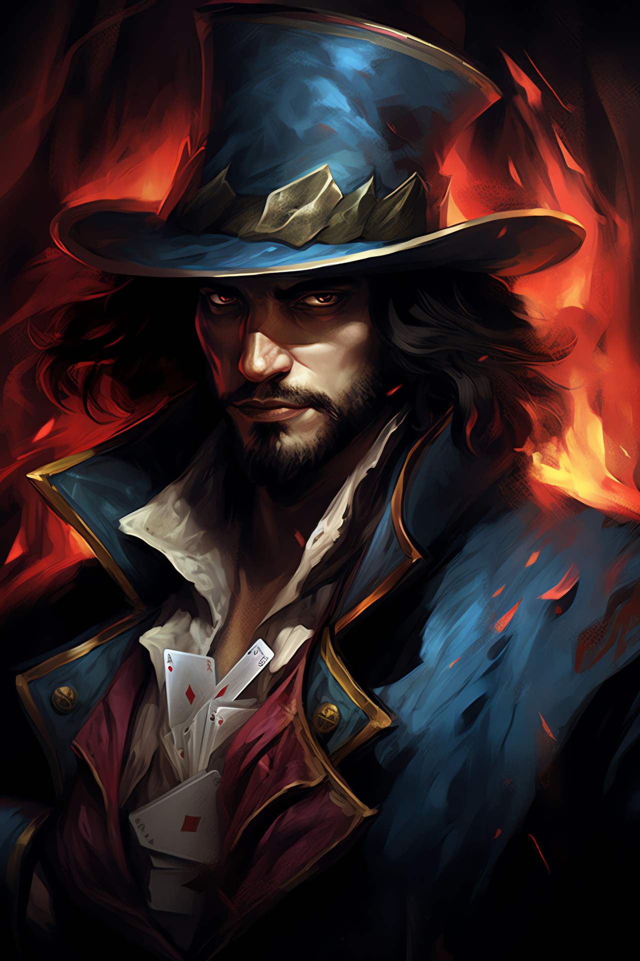 Twisted Fate League of Legends, Virtual playing card wizard, Azure-eyed persona, Detailed visage, Digital animation, HD Phone Wallpaper