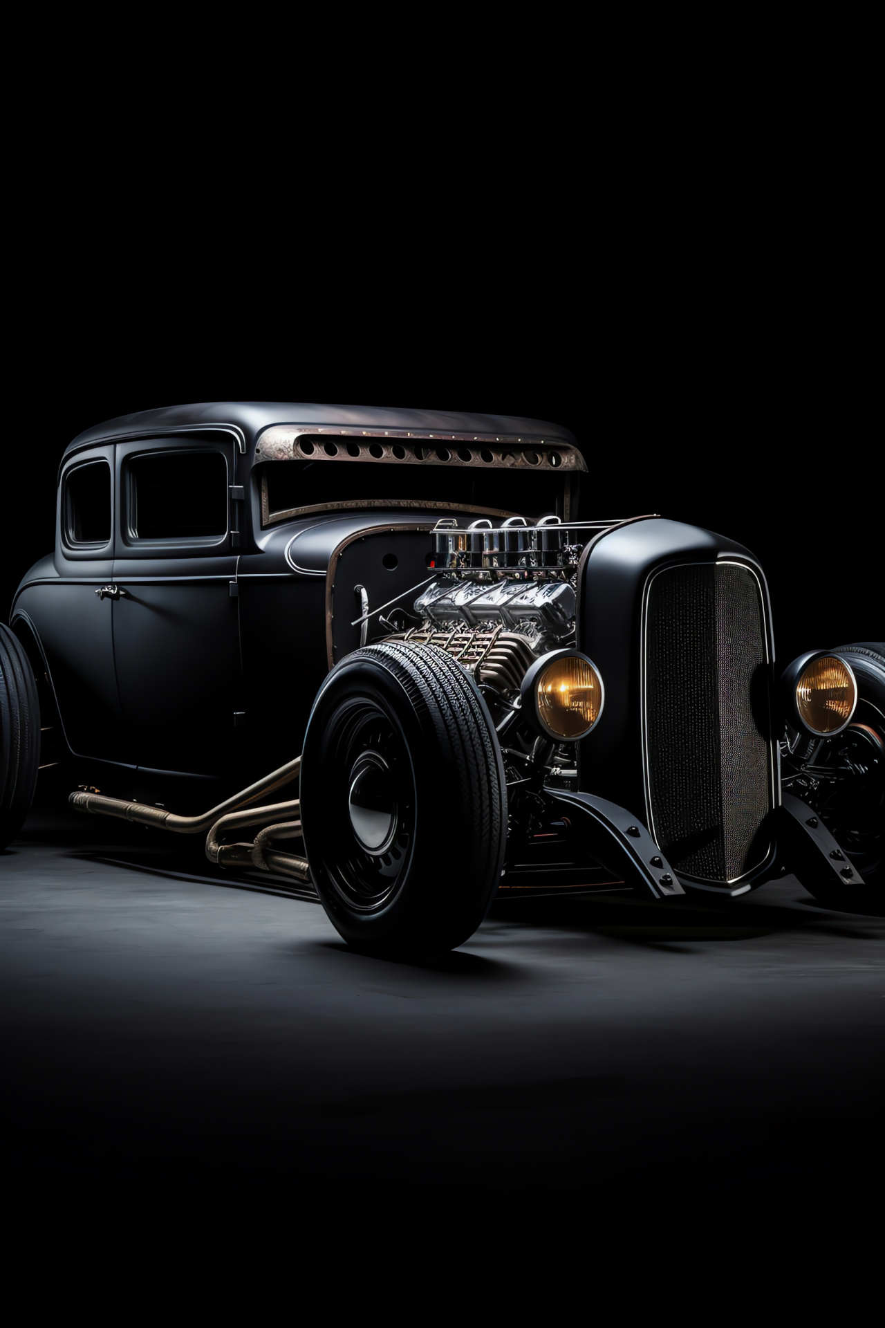 Rat Rod, Midnight-inspired design, Custom hot rod, Dark glossy body, Automotive styling, HD Phone Wallpaper