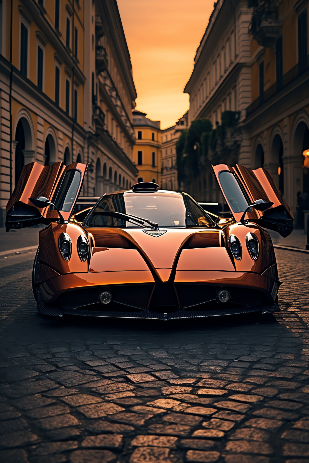 Pagani Zonda F Historic, Rome's timeless roads, Supercar closeup, Iconic gullwing doors, Warm Italian hues, HD Phone Wallpaper