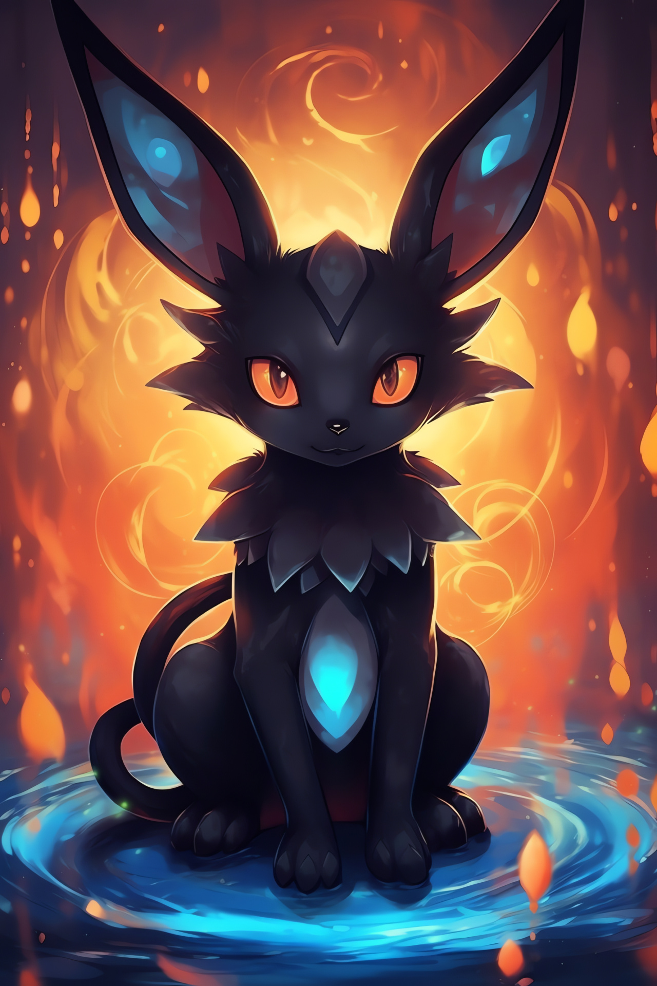 Nocturnal Pokemon Umbreon, Slick obsidian coat, Glowing annuli, Ruby-like peepers, Mystery look, HD Phone Image