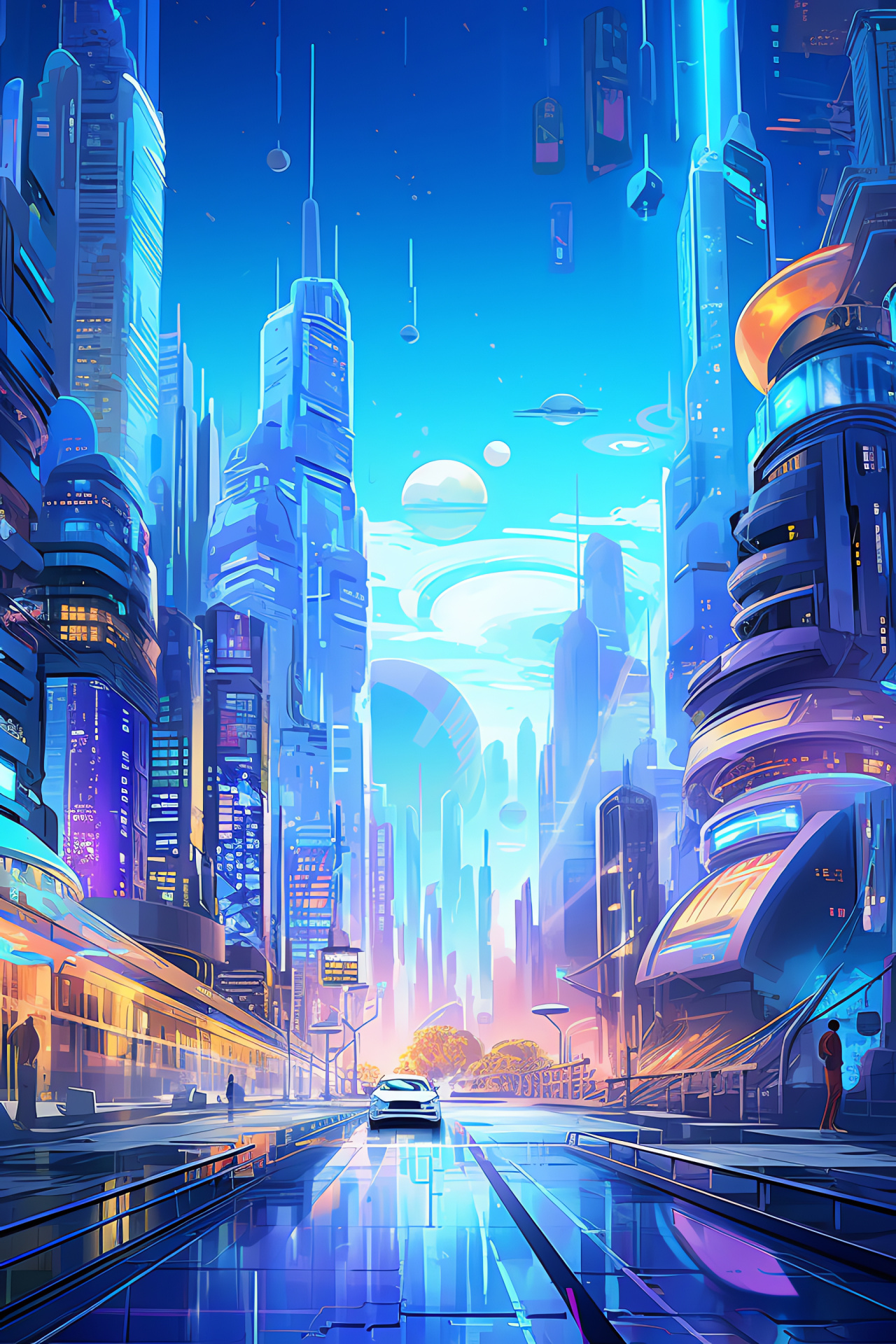 Futuristic Metropolis Art, High-Rise Structures, Virtual Ads, Luminous Indications, Urban Advancements, HD Phone Wallpaper