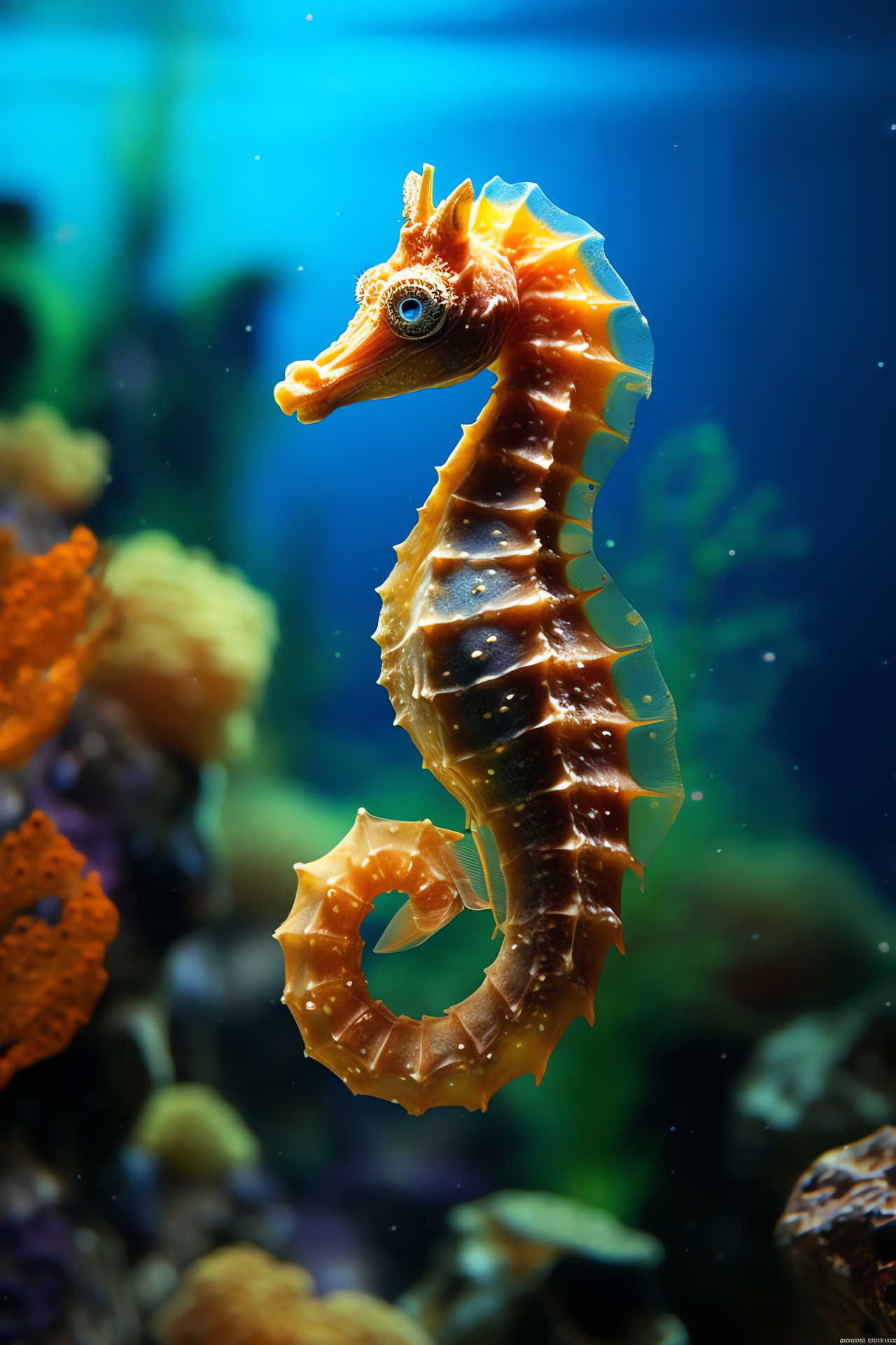 Sea horse marine life, Orange aquatic coloration, Ombre habitat scenery, Multihued ocular sense, Oceanic position, HD Phone Wallpaper