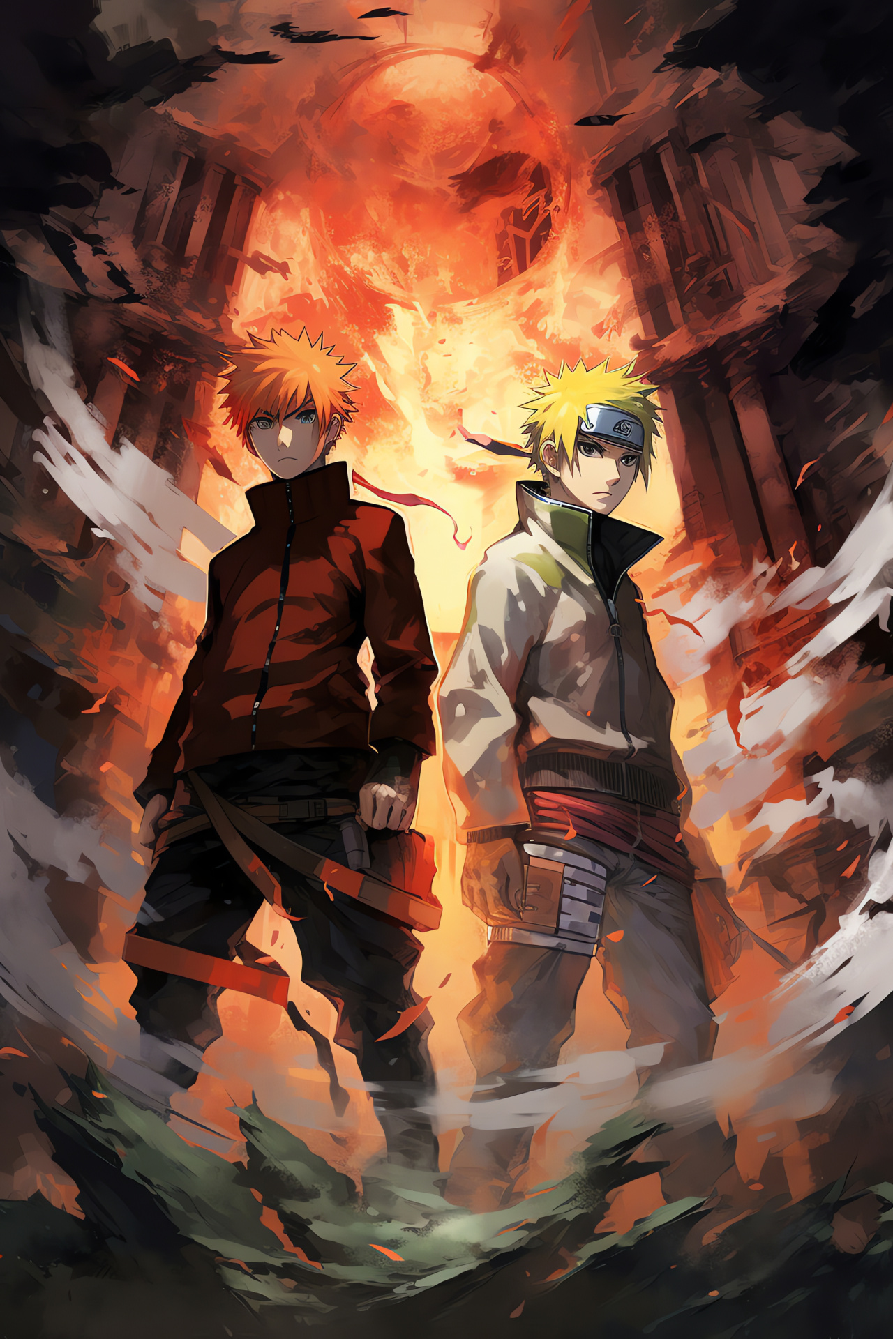 Naruto combat with Gaara, Hidden shrine illustration, Anime dynamic duo, Intensity in art form, Sand and leaf shinobi, HD Phone Wallpaper