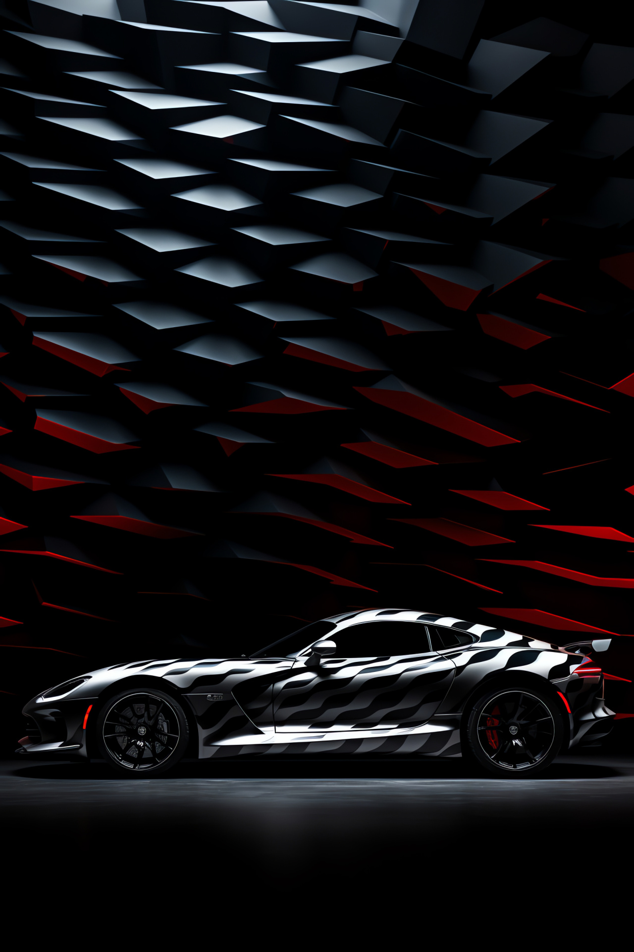 Srt Viper 2015 parked, Geometric backdrop uniqueness, Profound automotive angle, Eclectic lines, Sleek side posture, HD Phone Wallpaper