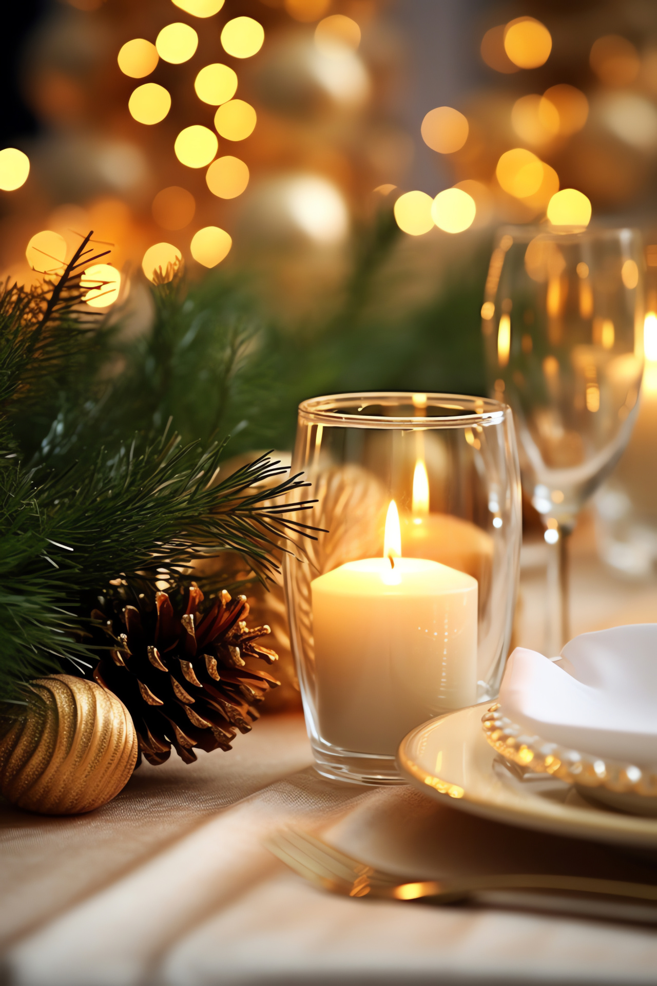 Solstice feast, Festive setting, Elegant dinnerware, Seasonal gathering, Pristine linen, HD Phone Image