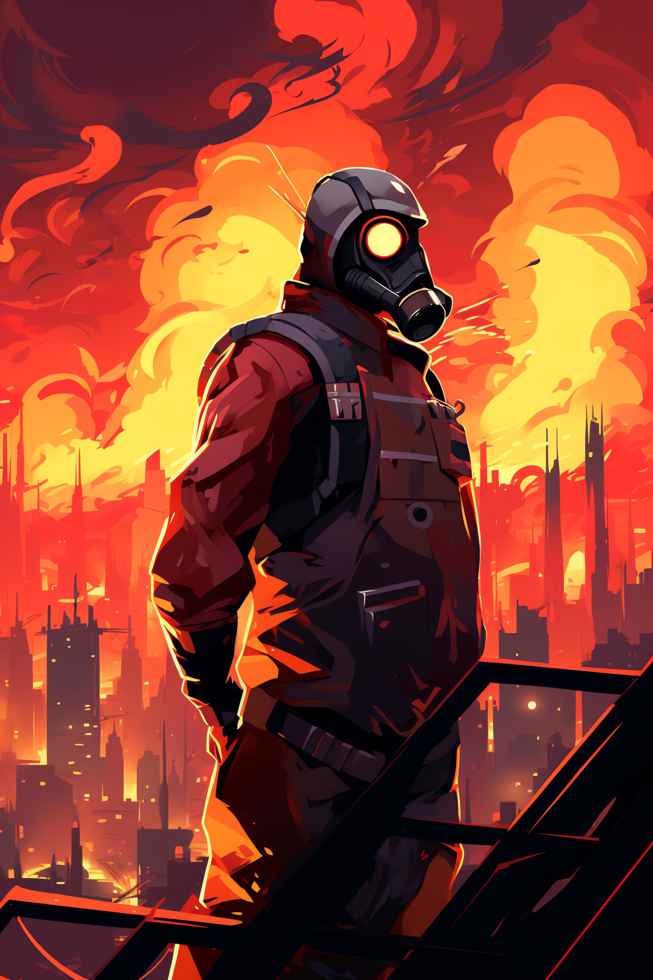 Pyro Tf2, urban warfare, inferno display, adrenaline gaming, urban dusk, HD Phone Image