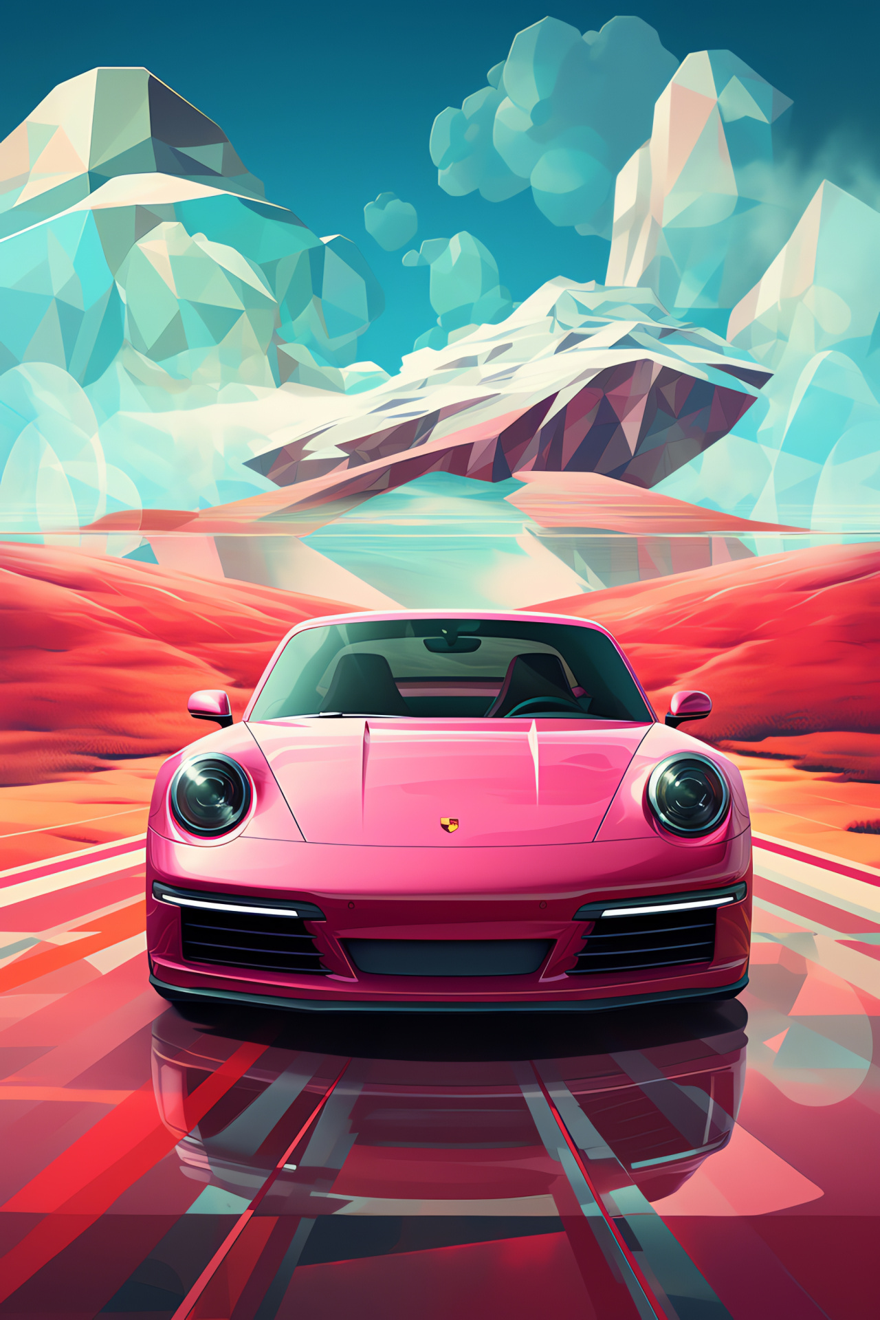 Porsche 911, fantasy terrain, levitating forms, ethereal setting, HD Phone Image