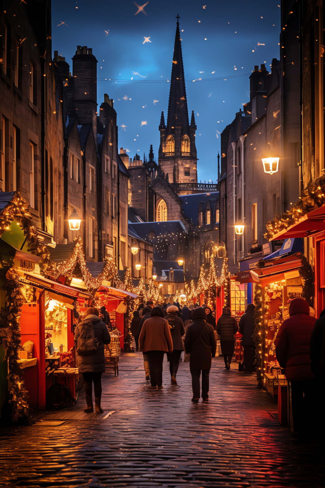 Yule festival, Edinburgh celebration, Scottish festivities, Royal Mile decorations, Midwinter tradition, HD Phone Image