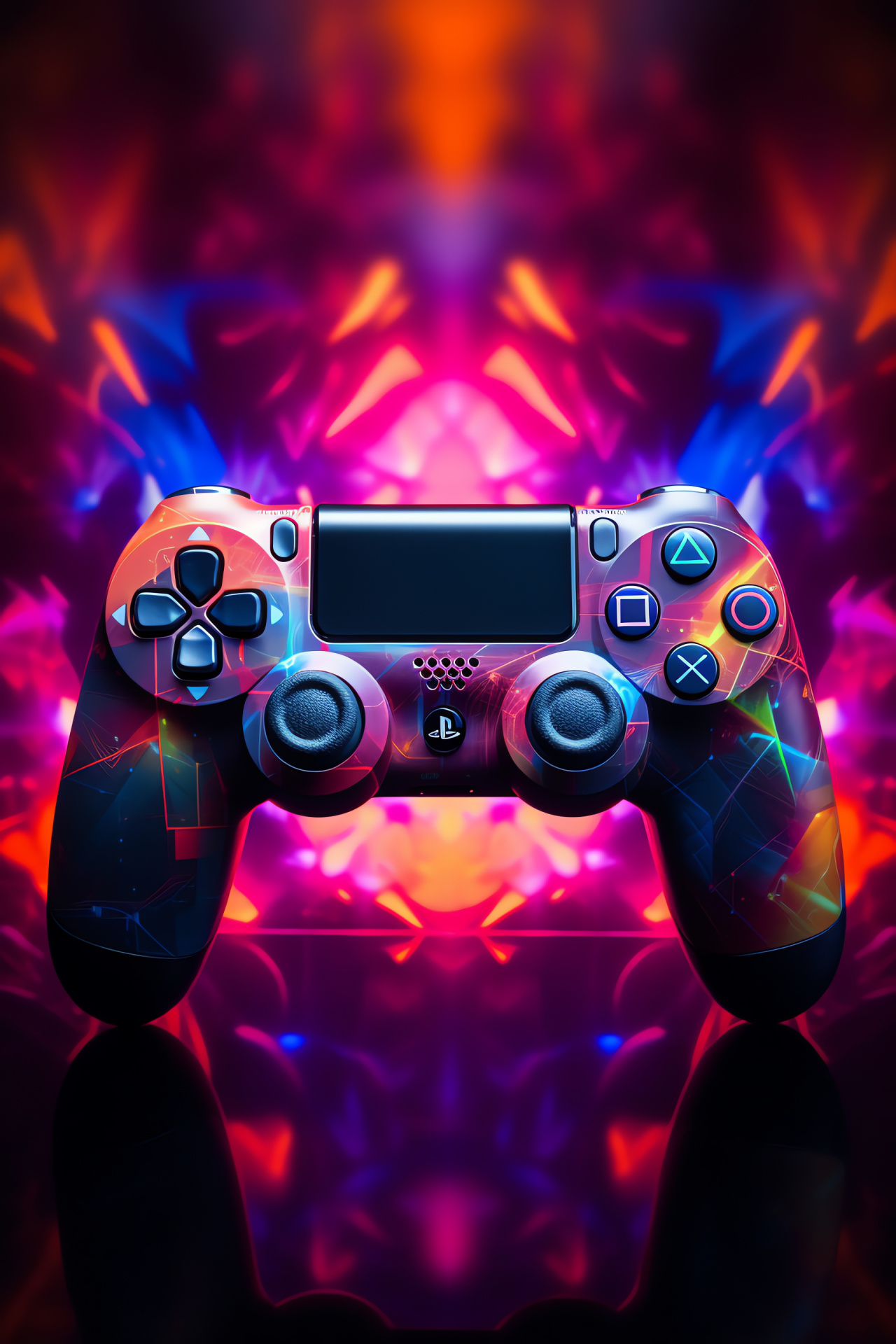 Playstation control unit, Engrossing visual pattern, Fluorescent hues theme, Abstract line art, High-tech console accessory, HD Phone Image