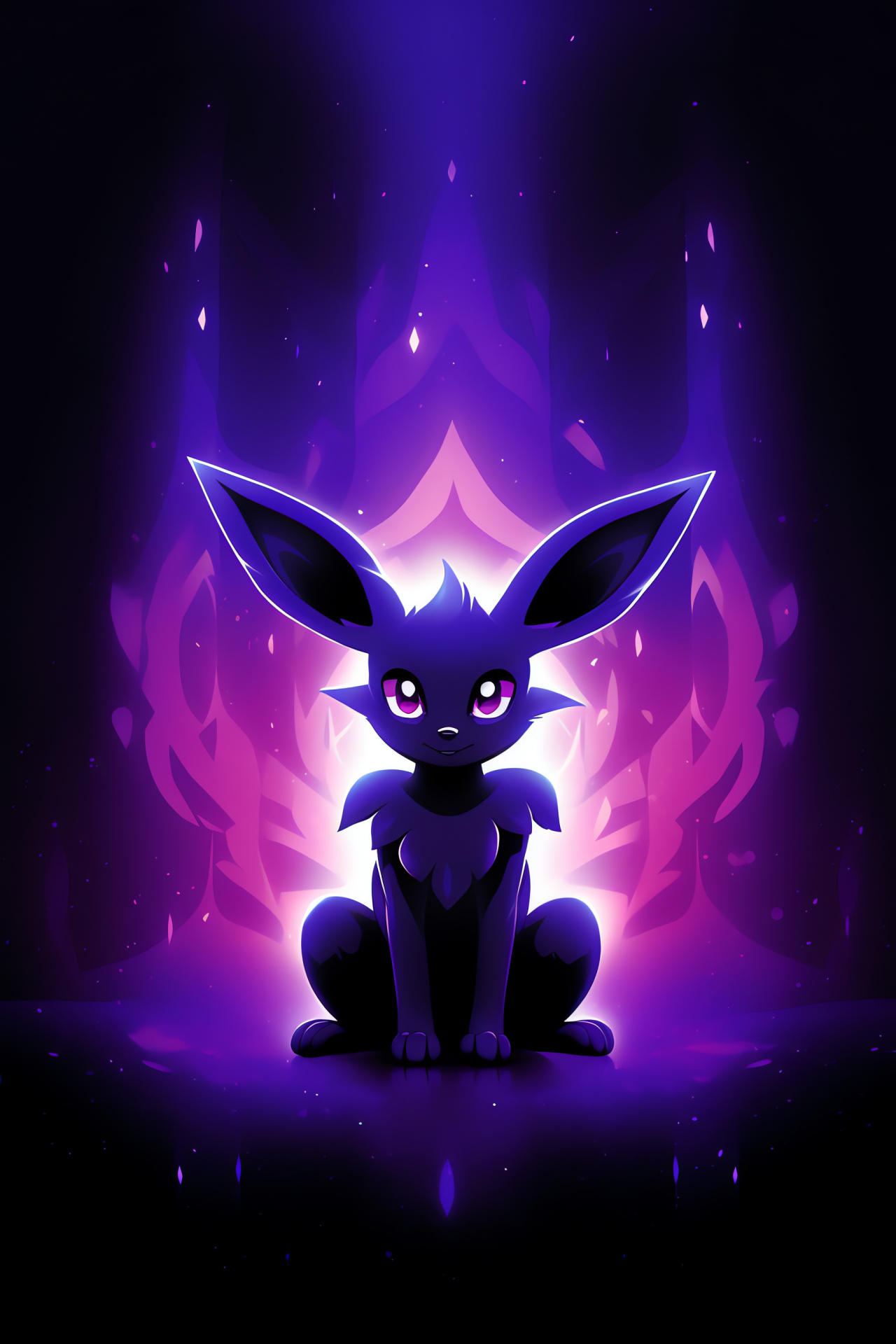 Umbreon poised, Slick ebony sheen, Luminous amber circles, Garnet stare, Assertive stance, HD Phone Image